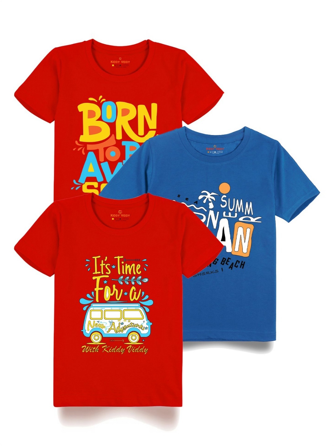 

AUSK Boys Pack Of 3 Graphic Printed Round Neck Cotton T-shirts, Red