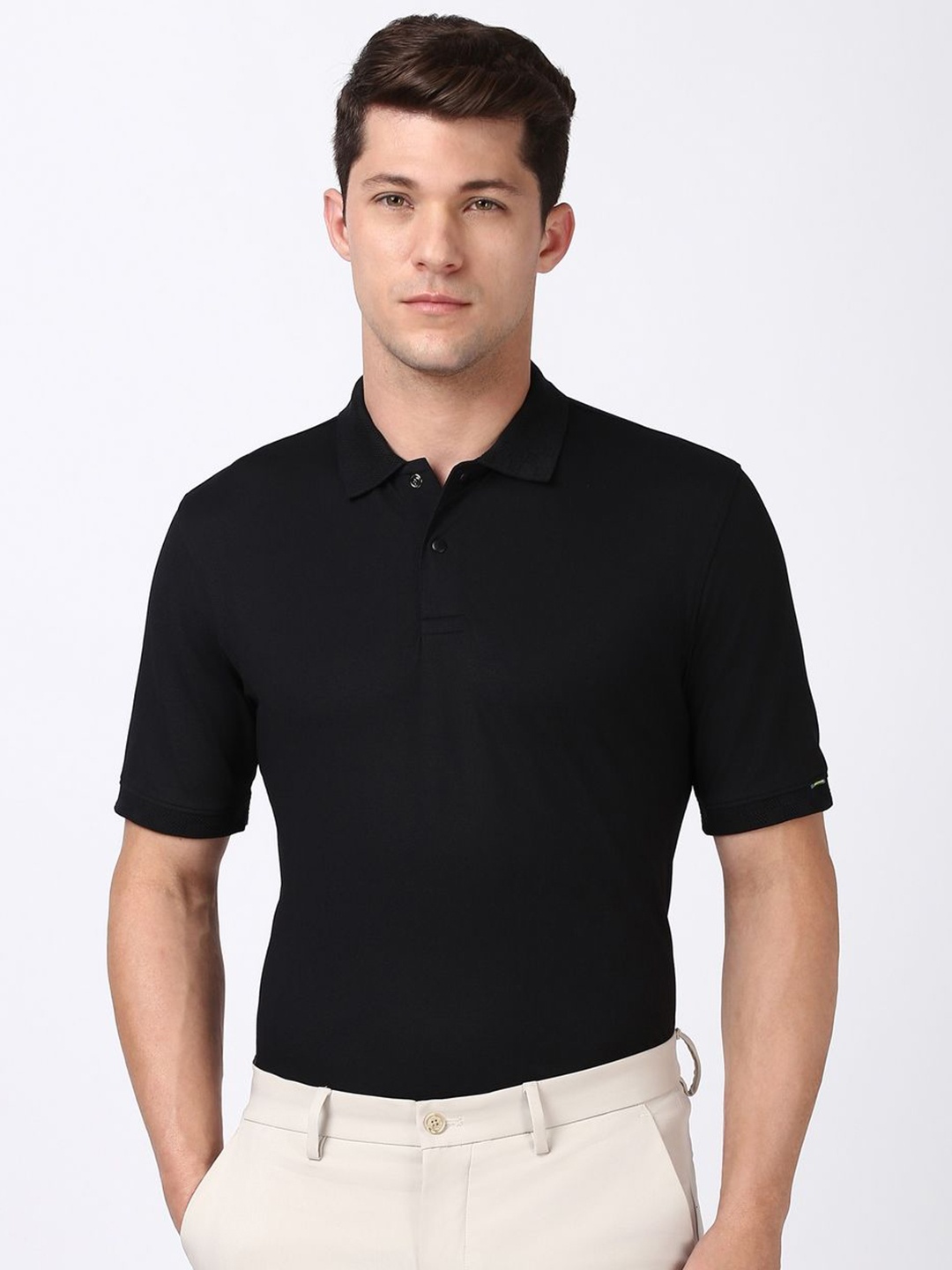 

Peter England Men Solid Polo Collar Cotton T-shirt, Black