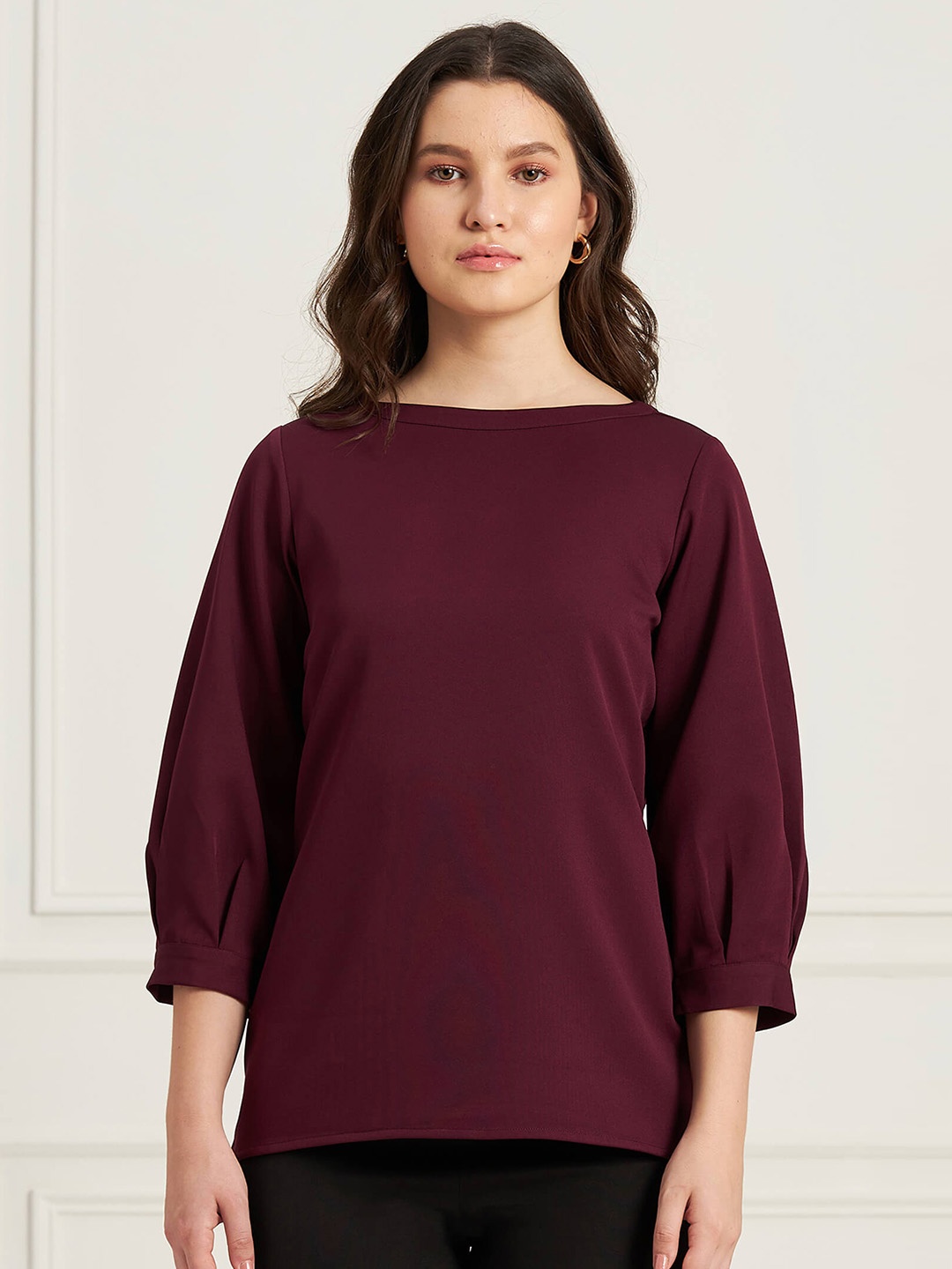 

SALT ATTIRE Women Solid Boat Neck Top, Burgundy