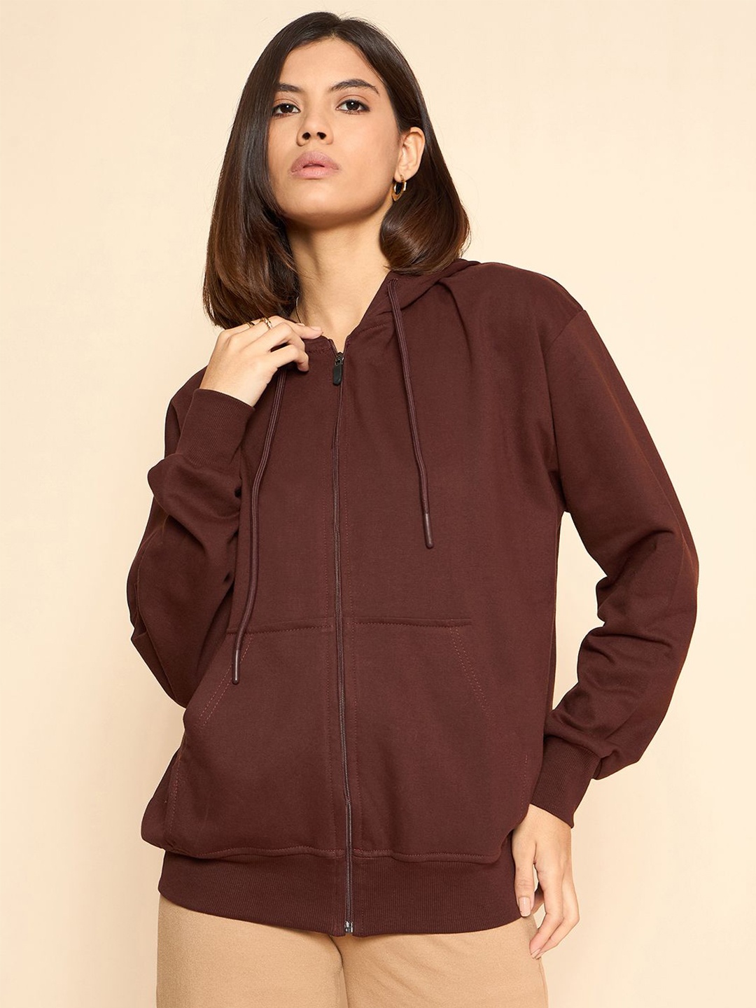 

COLOR CAPITAL Women Hooded Solid Oversized Cotton Sweatshirt, Brown