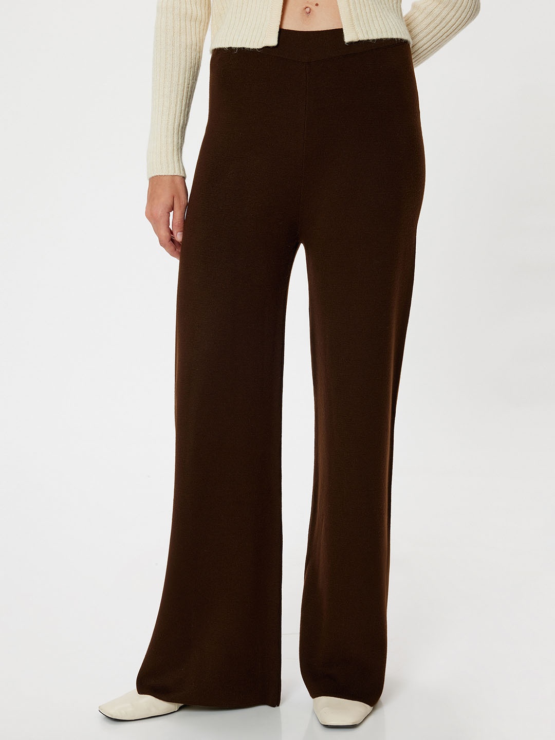 

Koton Women Solid Mid-Rise Parallel Trousers, Brown