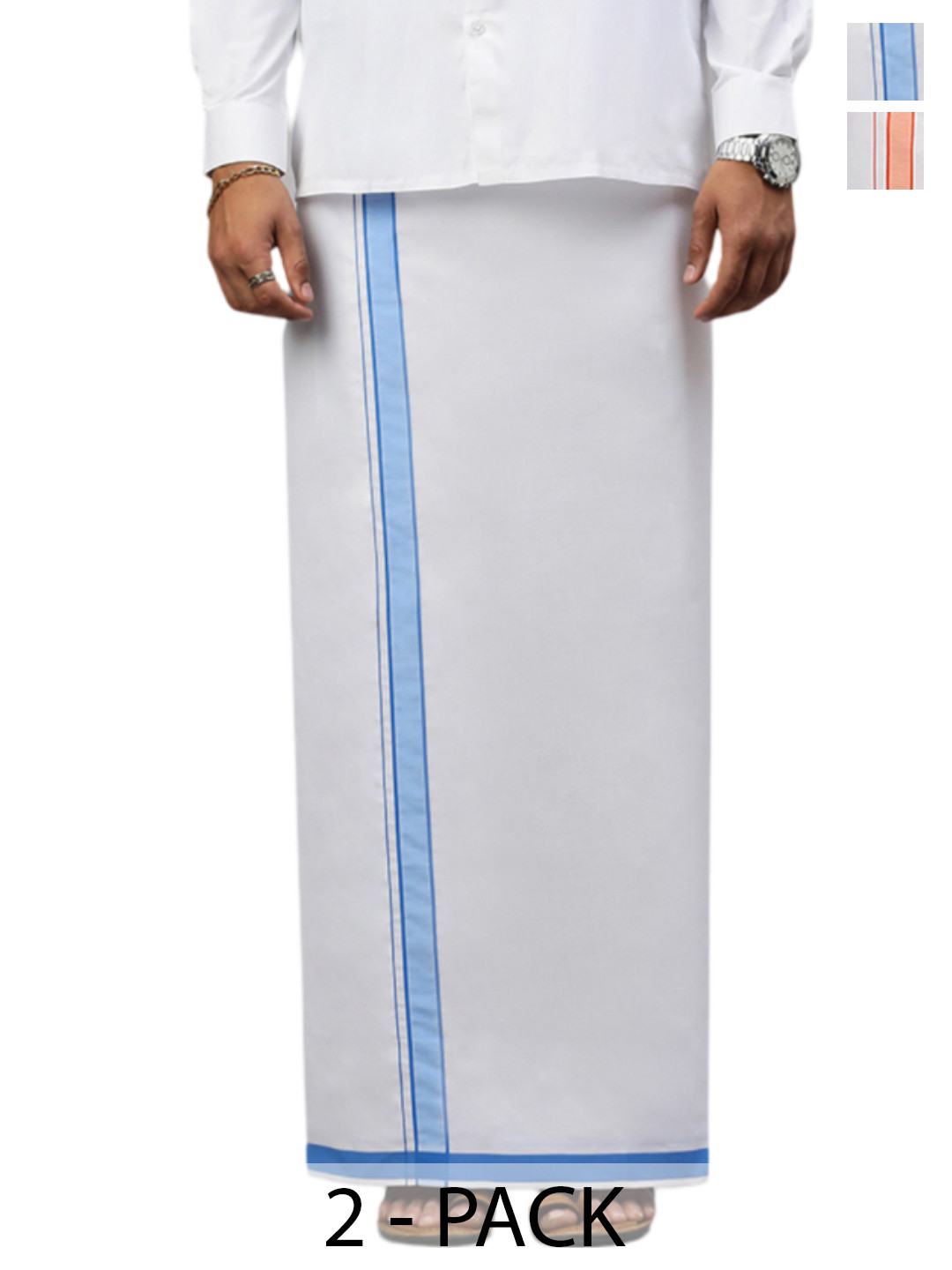 

Ramraj Pack of 2 Men Solid Dhotis With Border, White