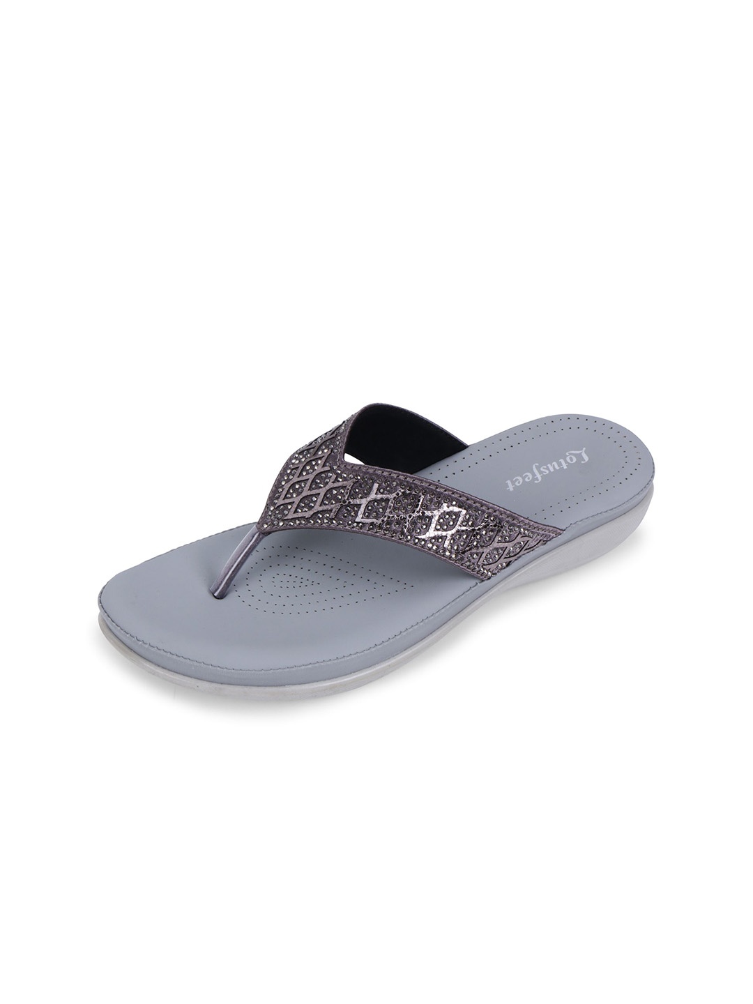 

Lotusfeet Women Embellished T-Strap Flats, Grey