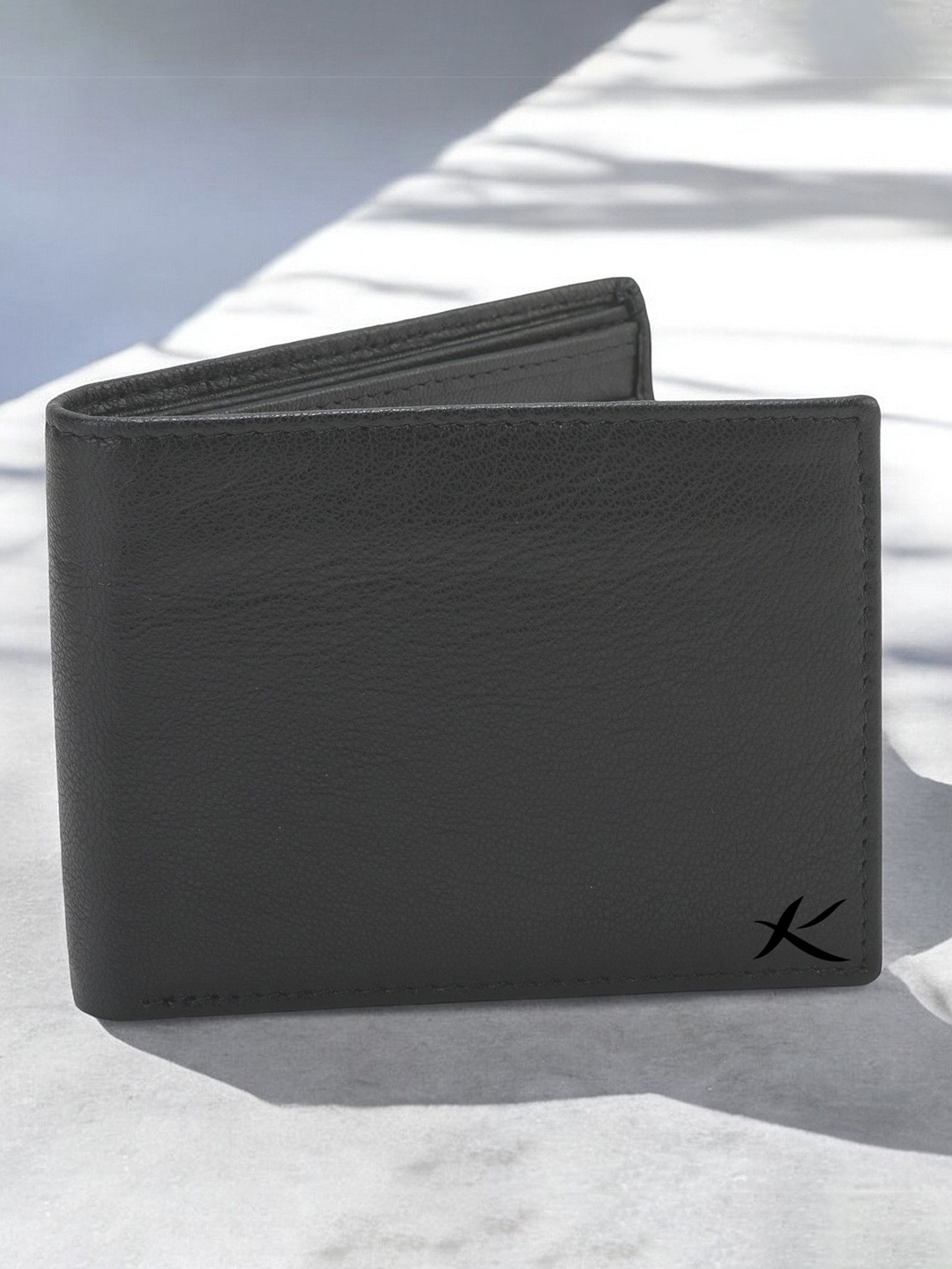 

Kastner Men Textured Cut Work Leather Two Fold Wallet, Black