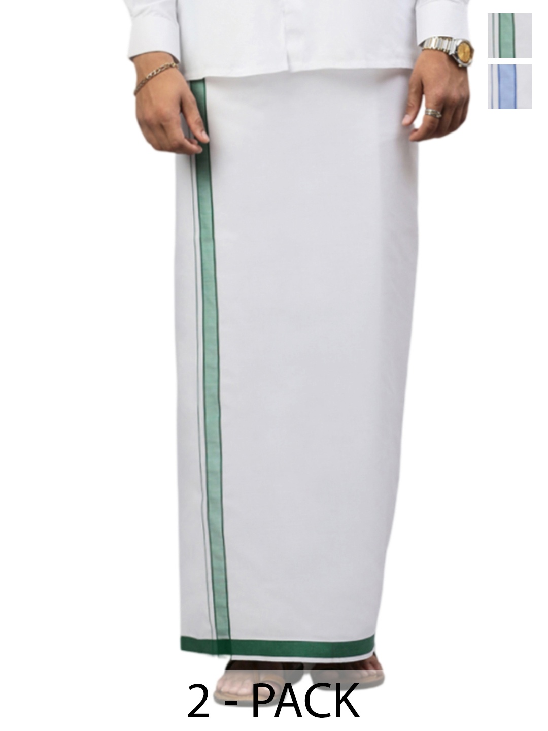 

Ramraj Pack of 2 Men Solid Border Dhoti, White