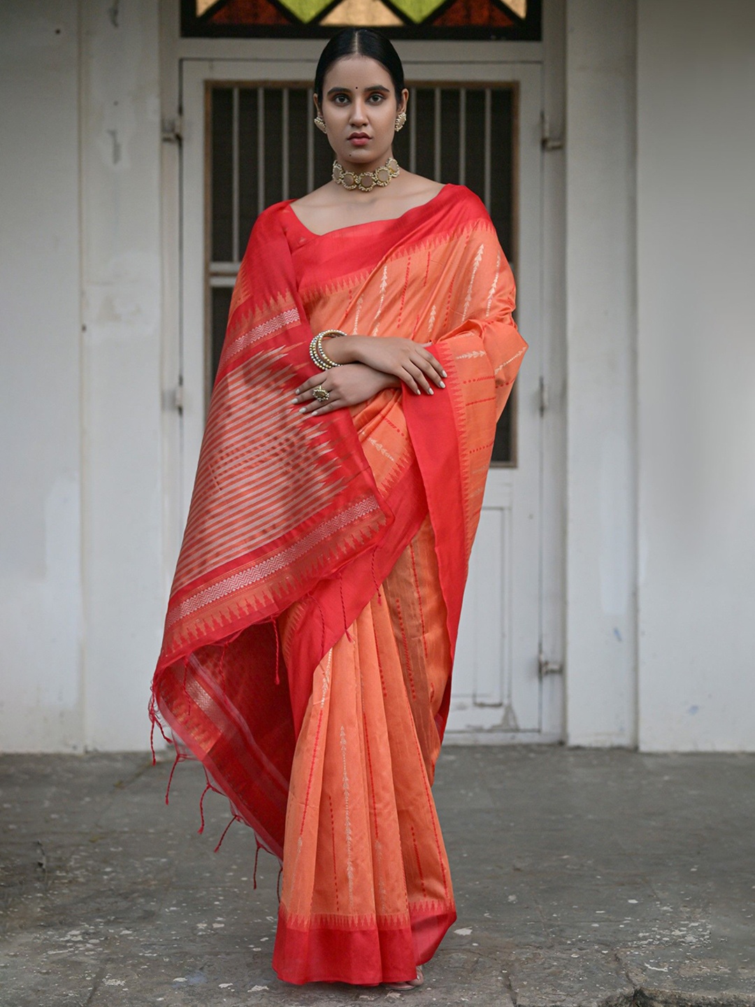 

Kandora Woven Design Zari Pure Silk Saree, Orange