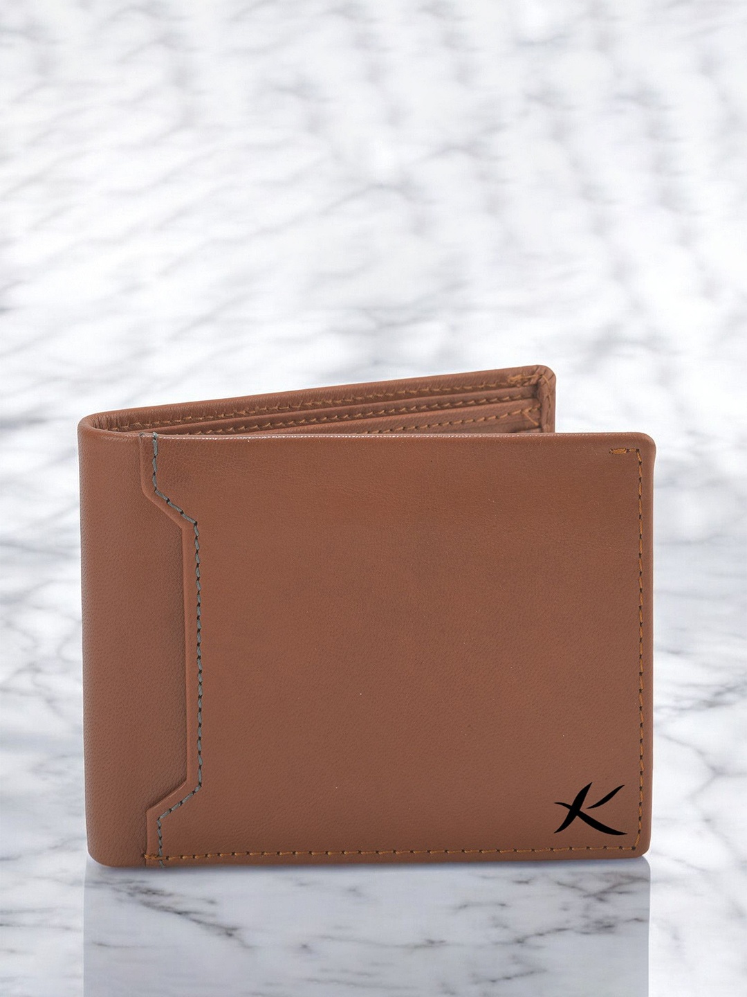 

Kastner Men Textured Cut Work Leather Two Fold Wallet, Tan