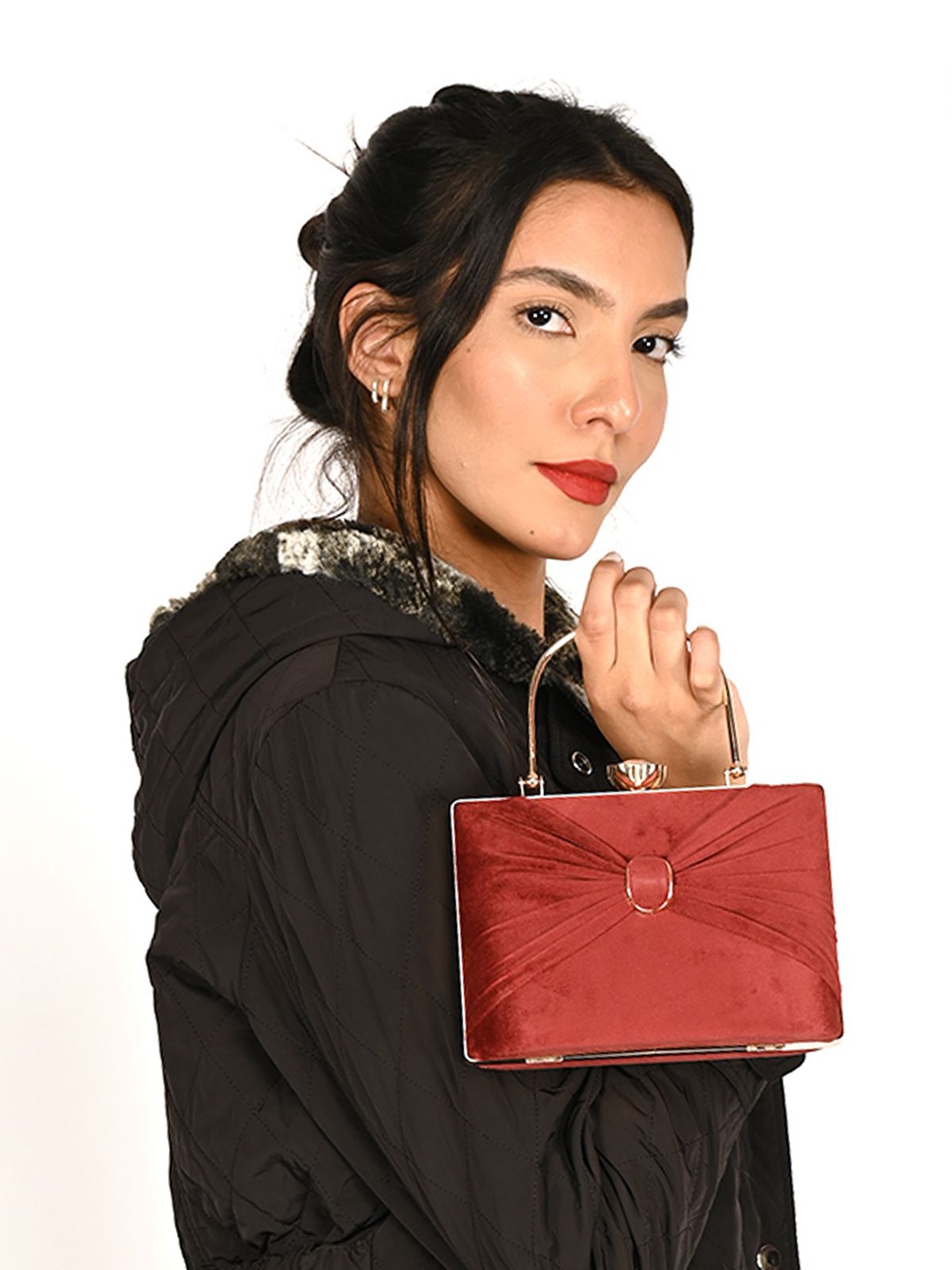

ODETTE Embellished Box Clutch, Maroon
