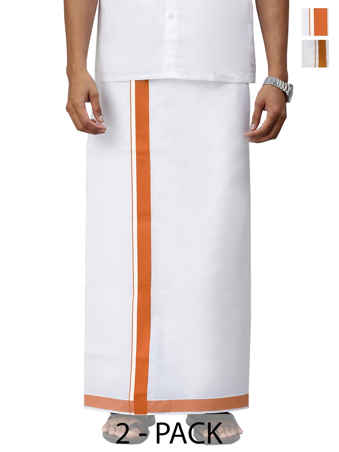 

Ramraj Pack of 2 Men Solid Border Dhoti, White