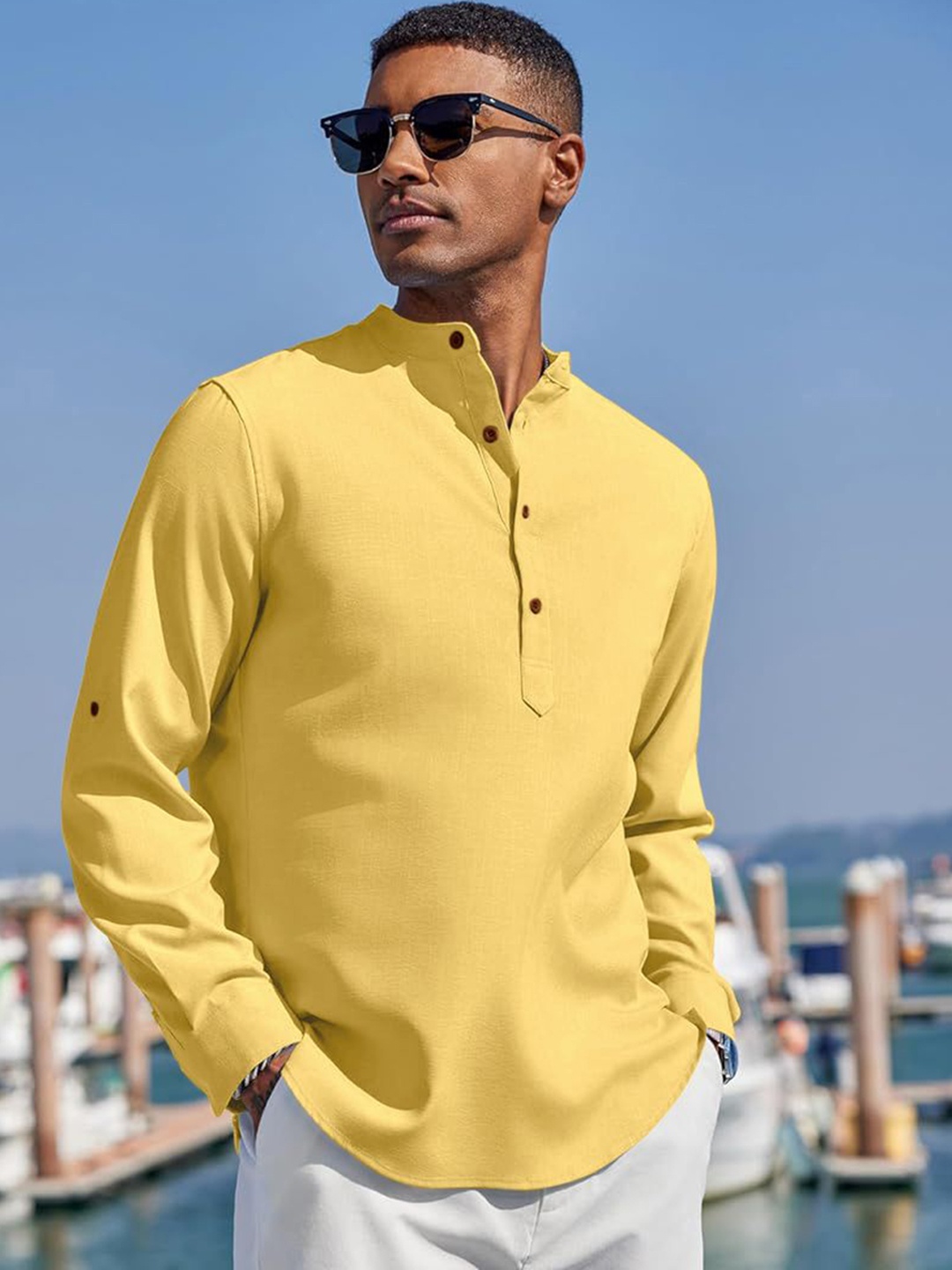 

Zombom Men Kurta, Yellow