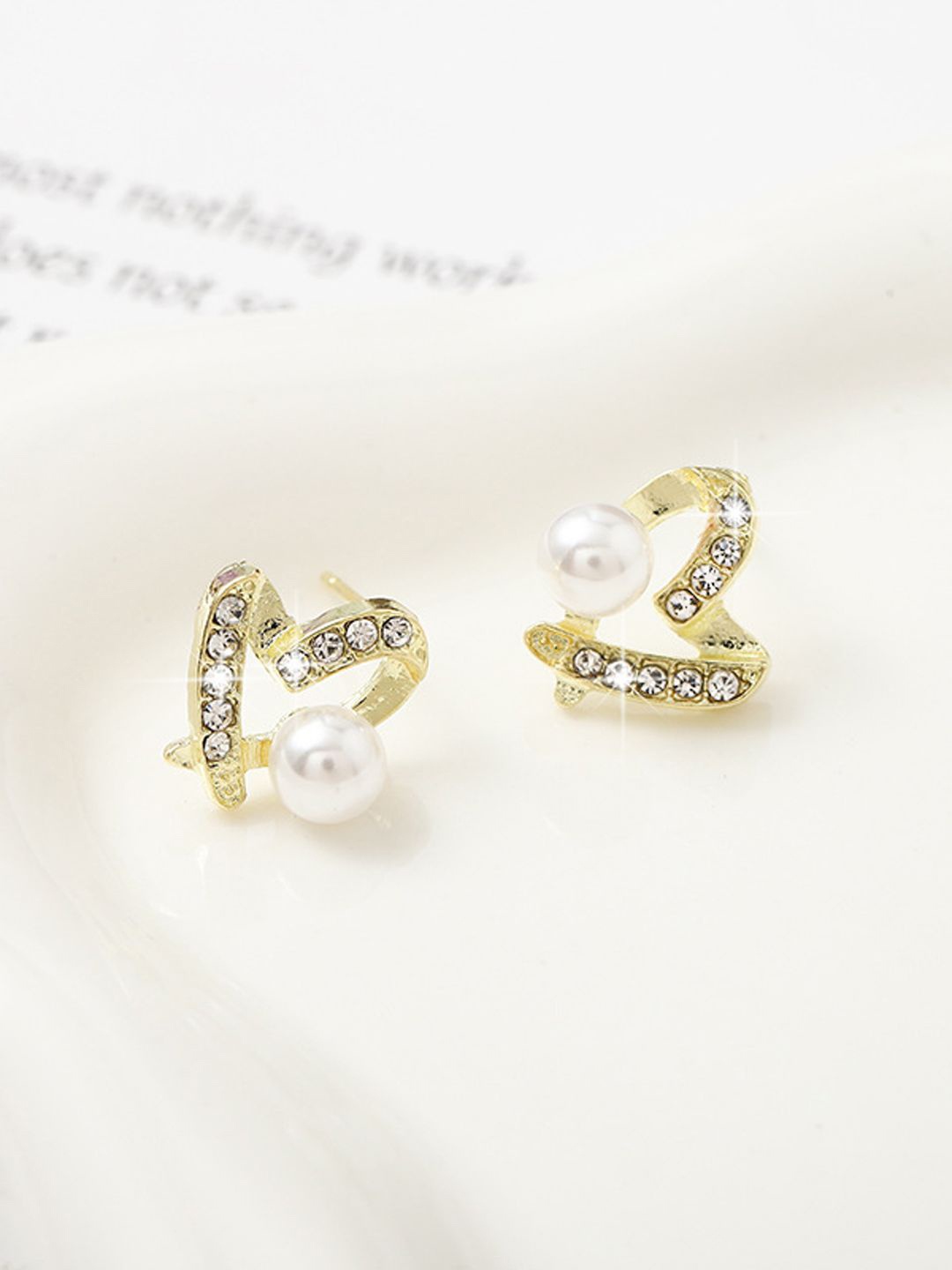 

Krelin Gold Plated Stainless Steel Cubic Zirconia & Pearls Heart Shaped Studs