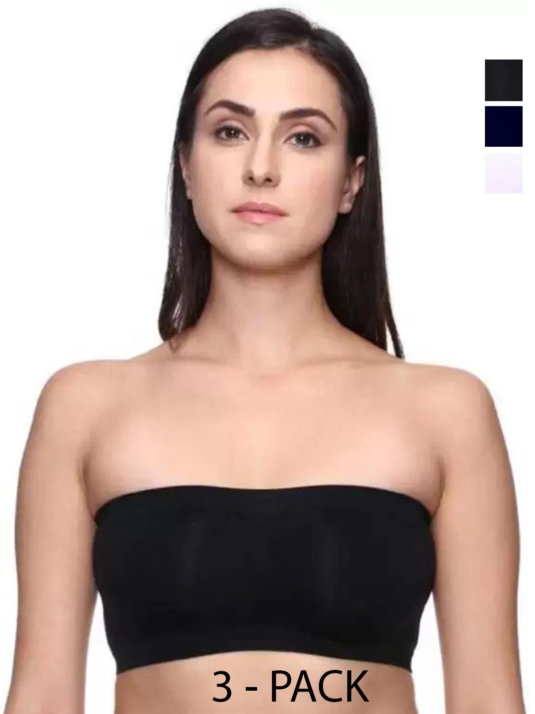 

INDIROCKS Half Coverage Non Padded Bandeau Bra Pack of 3, Black