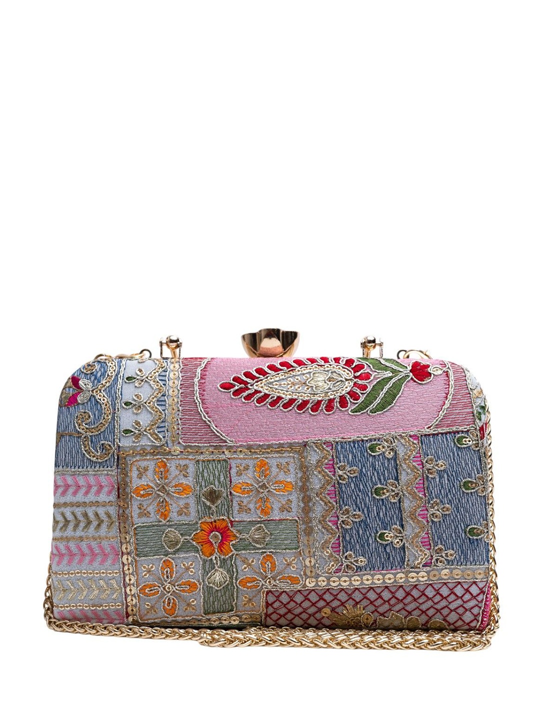 

Vdesi Floral Embroidered Box Clutch, White