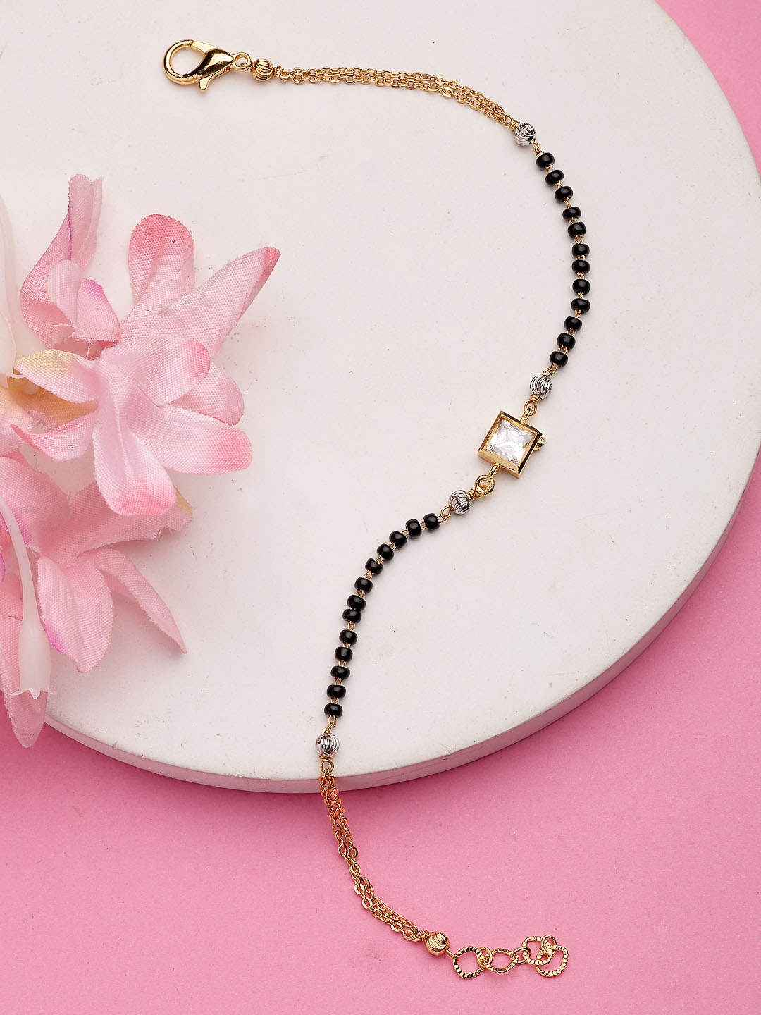 

NVR Gold-Plated Stone Studded & Beaded Bracelet Mangalsutra