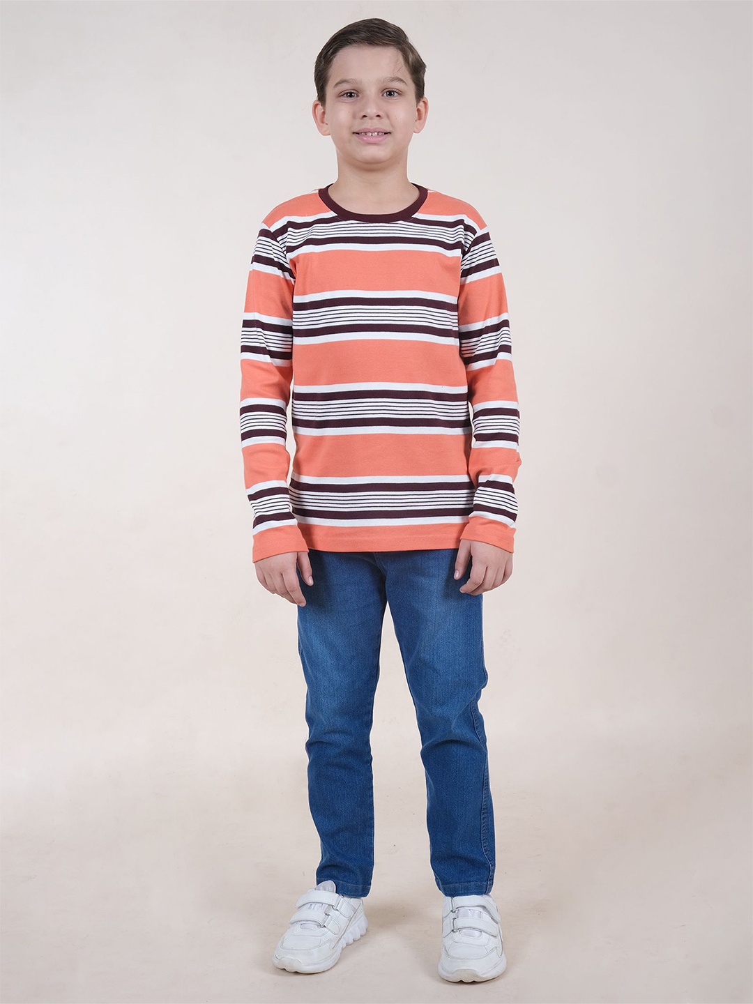 

KiddoPanti Boys Striped Pure Cotton T-shirt with Trousers Clothing Set, Orange