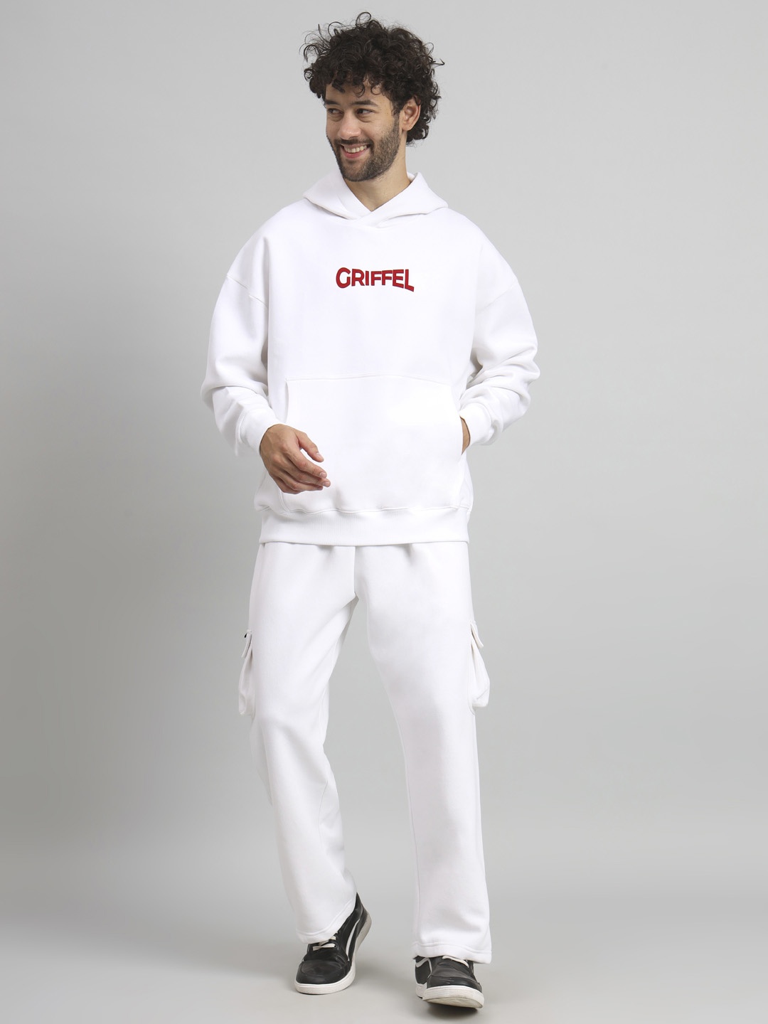 

GRIFFEL Men Printed Hooded Tracksuits, White