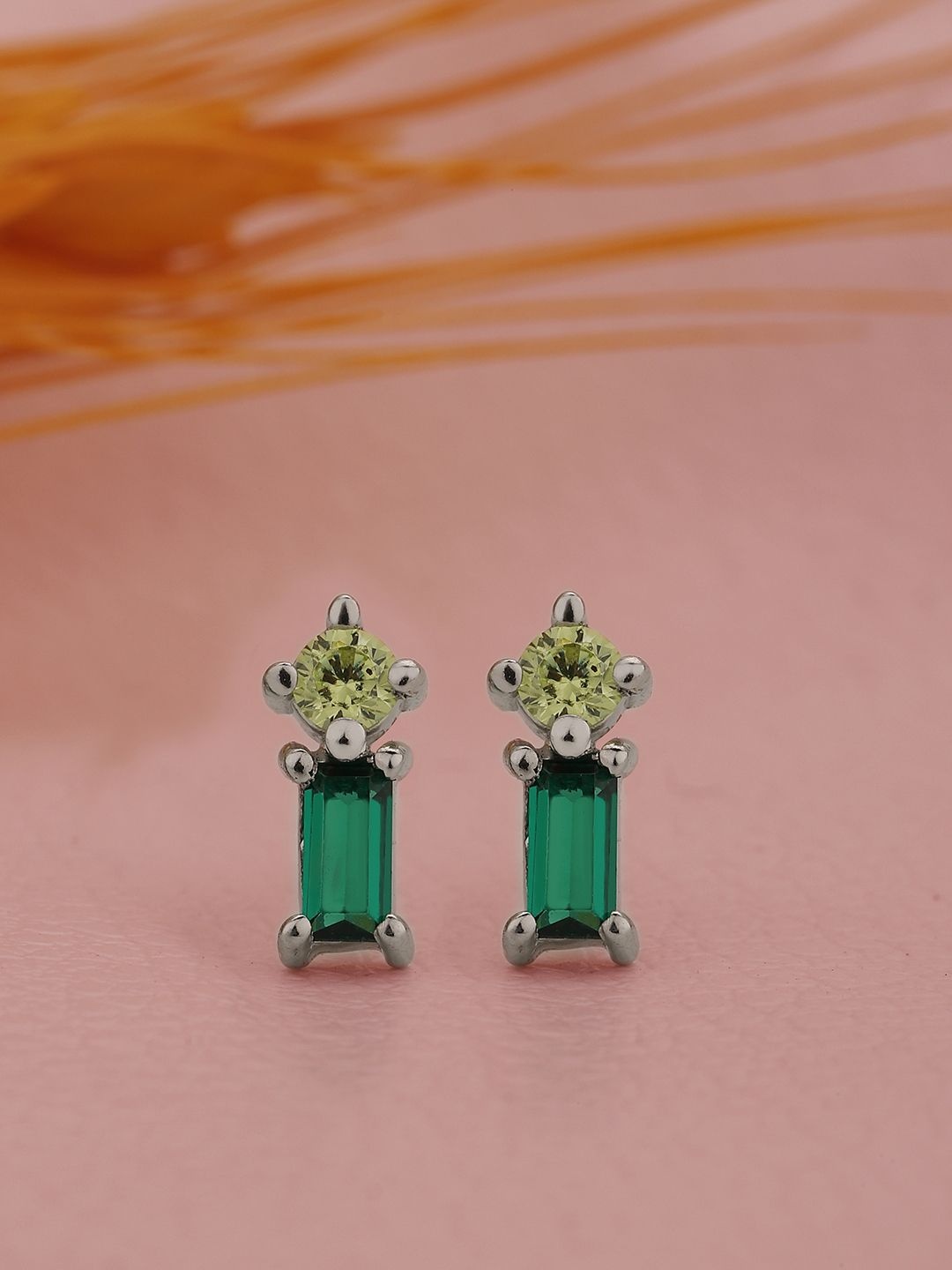 

House of Pataudi 925 Sterling Silver Rhodium Plated with CZ Square Stud Earring