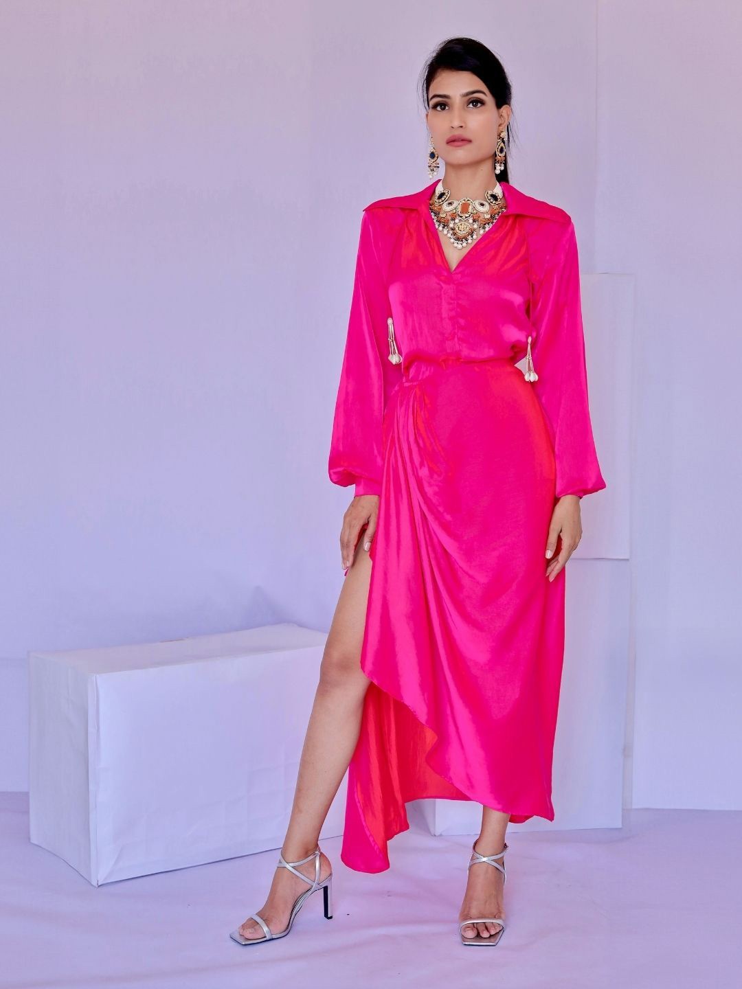 

Foram patel Solid Pink Wrap Dress