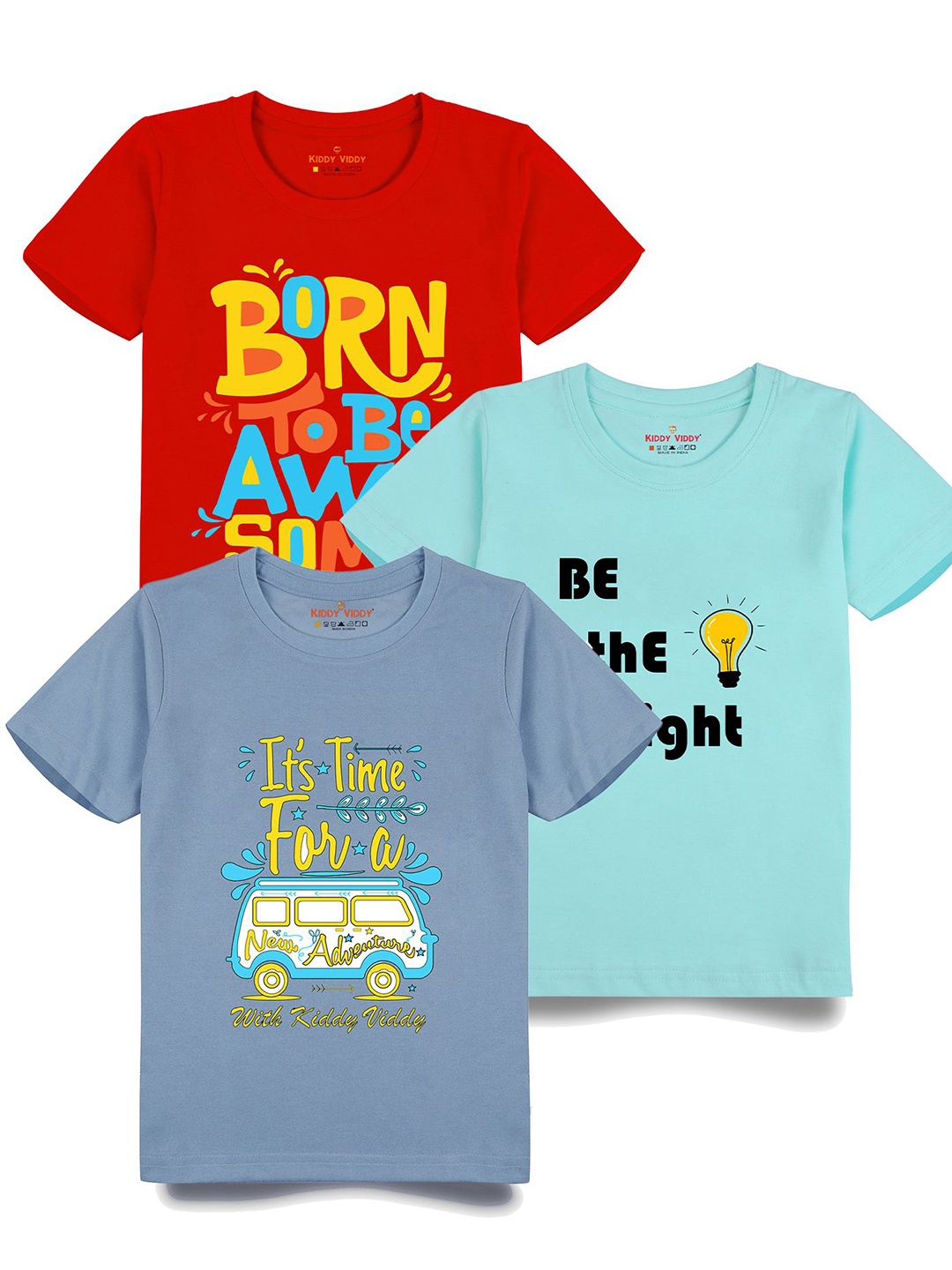 

AUSK Boys Pack Of 3 Graphic Printed Round Neck Cotton T-shirts, Sea green