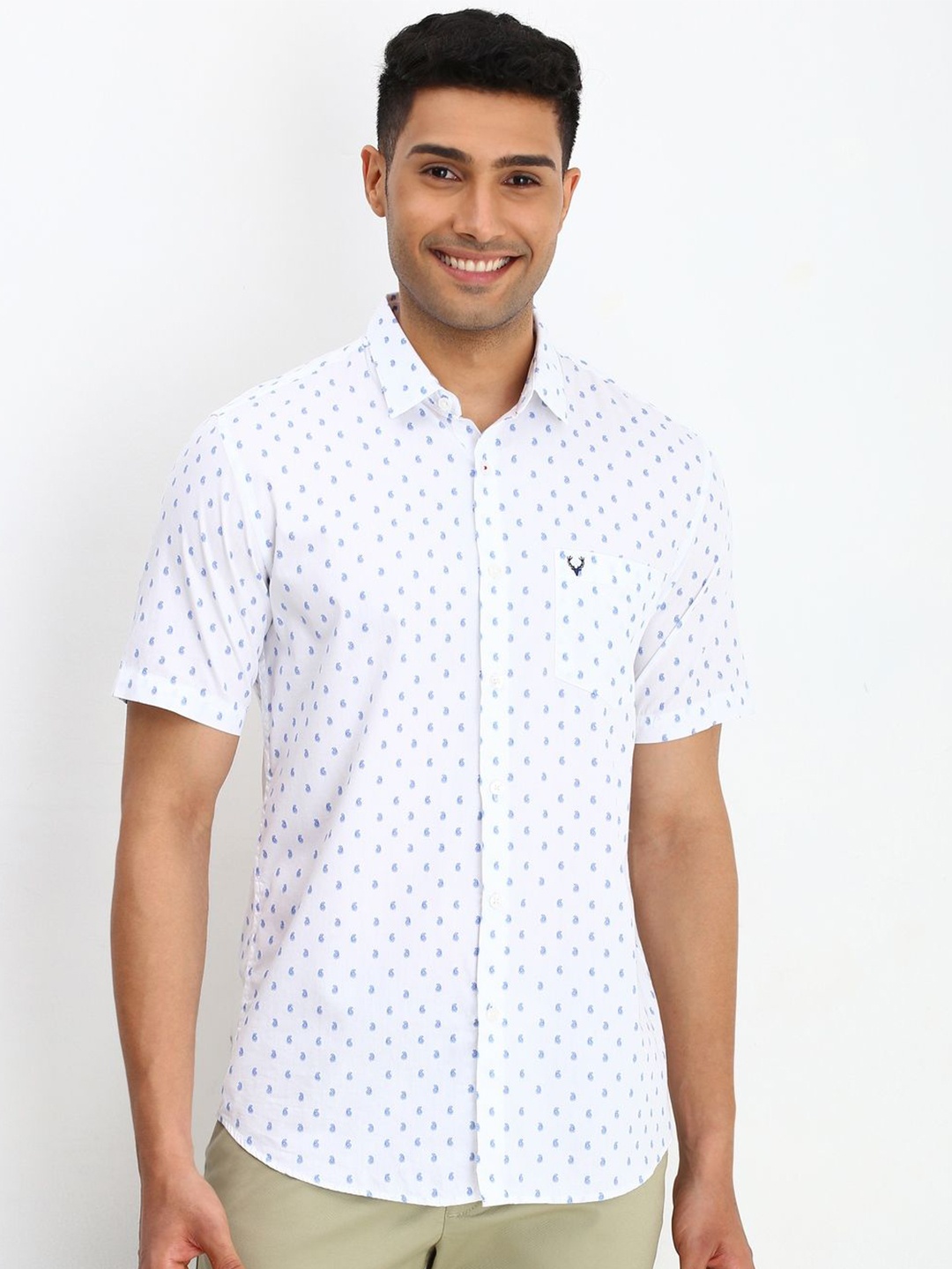 

Allen Solly Men Spread Collar Micro Ditsy Printed Cotton Slim Fit Casual Shirt, White
