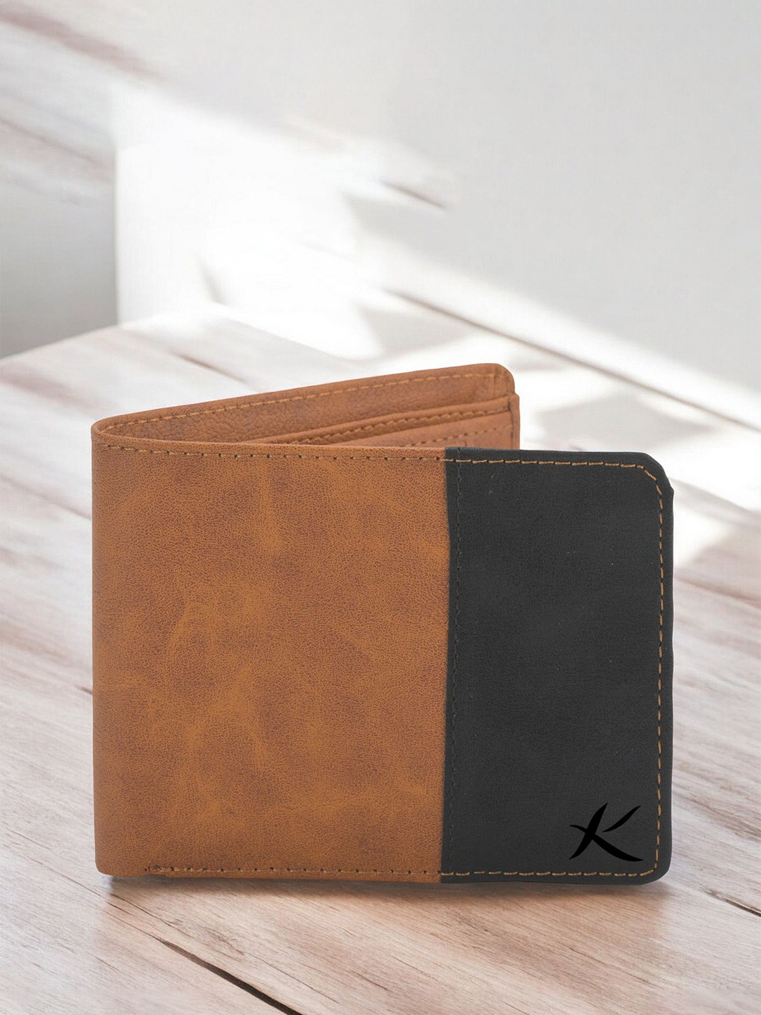 

Kastner Men Textured Cut Work PU Two Fold Wallet, Tan