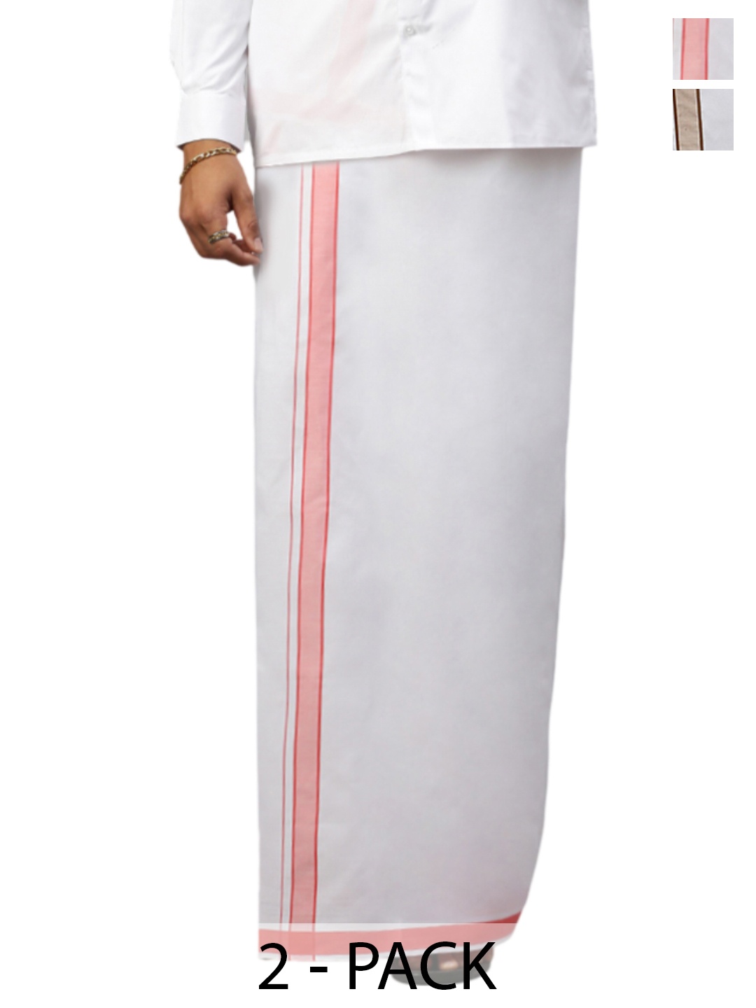 

Ramraj Men Pack of 2 Solid Dhoti With Border, White