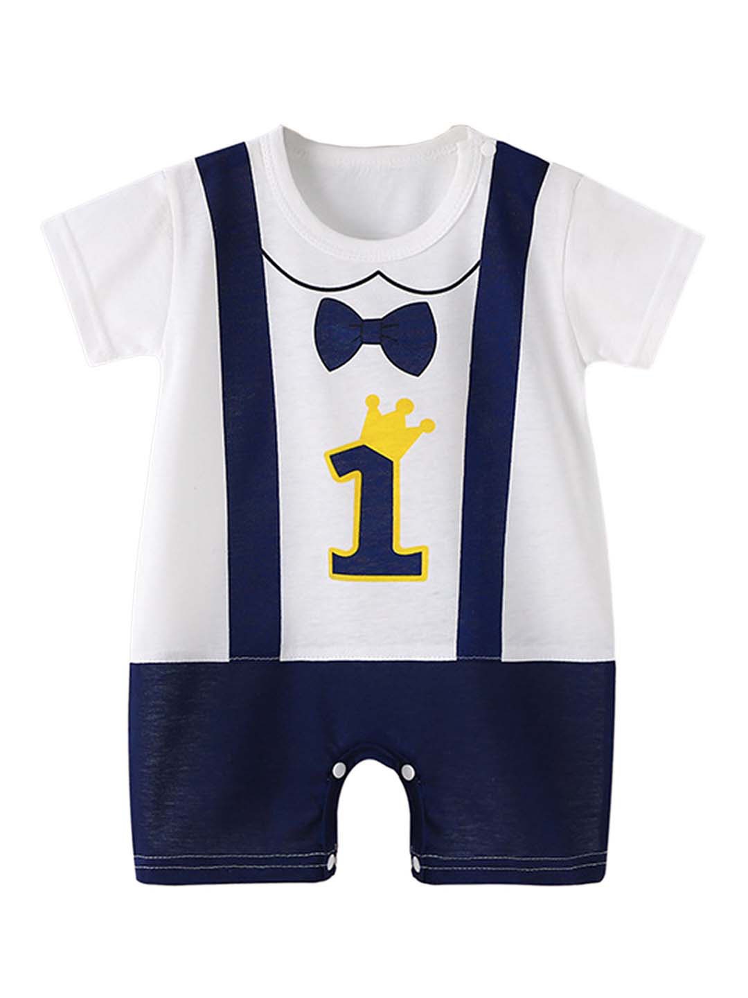 

Babymoon Unisex Infants First With Crown Printed Cotton Romper, Blue