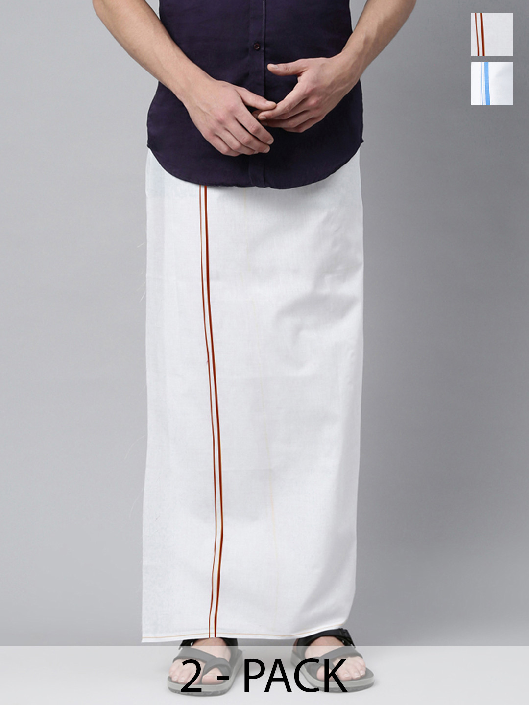 

WHITE HEART Men Pack of 2 Solid Cotton Dhotis With Border