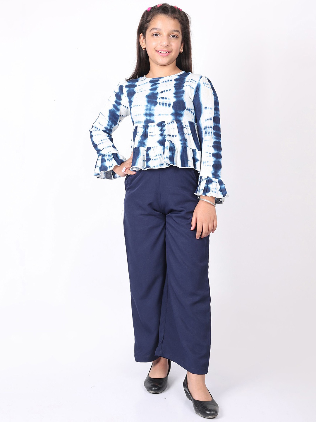 

SILK SPARROW Girls Printed Top with Palazzos, Navy blue