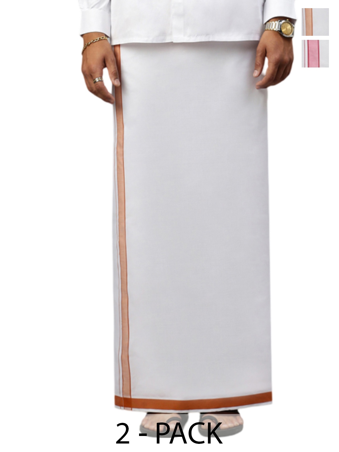 

Ramraj Men Pack Of 2 Fancy Border Dhotis, White