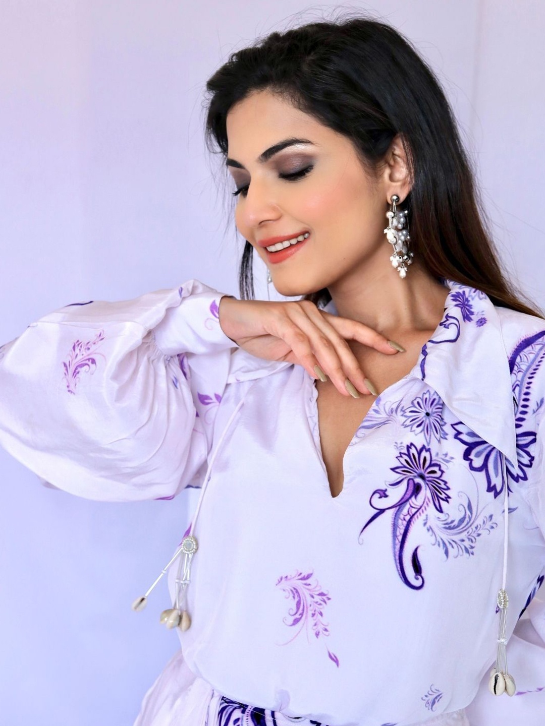 

Foram patel White & Purple Paisley Print Wrap Dress