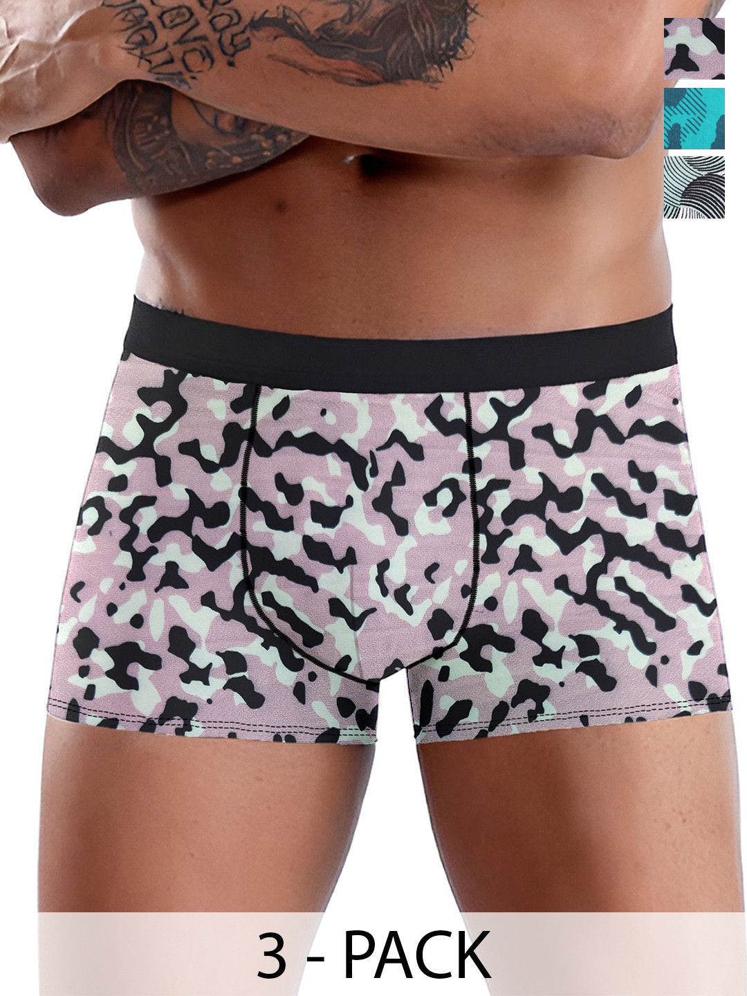

DISPENSER Men Pack Of 3 Printed Trunks, Pink