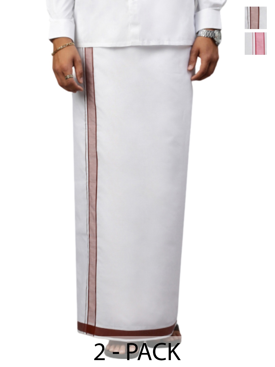 

Ramraj Pack of 2 Men Solid Border Dhoti, White