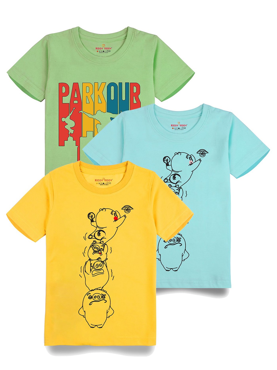 

AUSK Boys Pack Of 3 Graphic Printed Round Neck Cotton T-shirts, Sea green