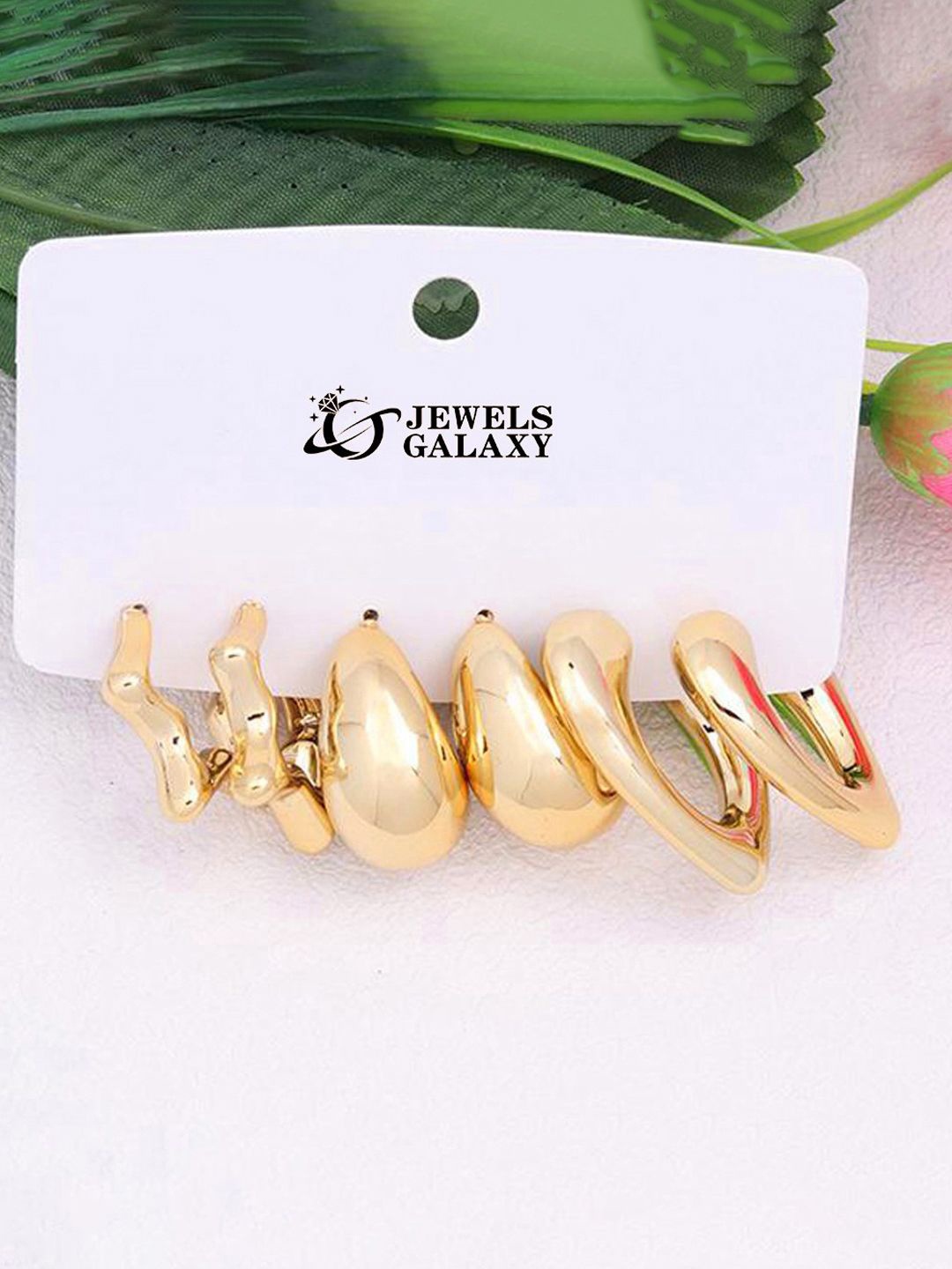 

Jewels Galaxy Set Of 3 Gold-Plated Contemporary Half Hoop Earrings