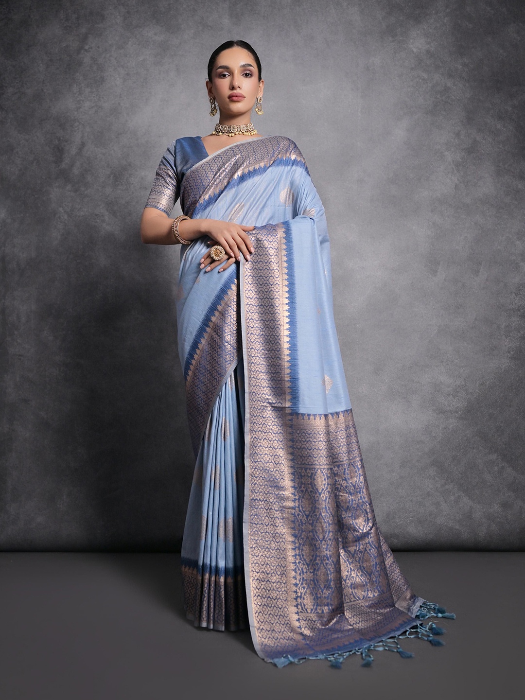 

Kandora Woven Design Zari Pure Silk Tussar Saree, Blue