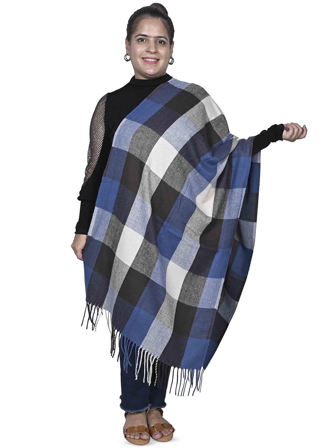 

Calvadoss Women Checked Stole, Blue