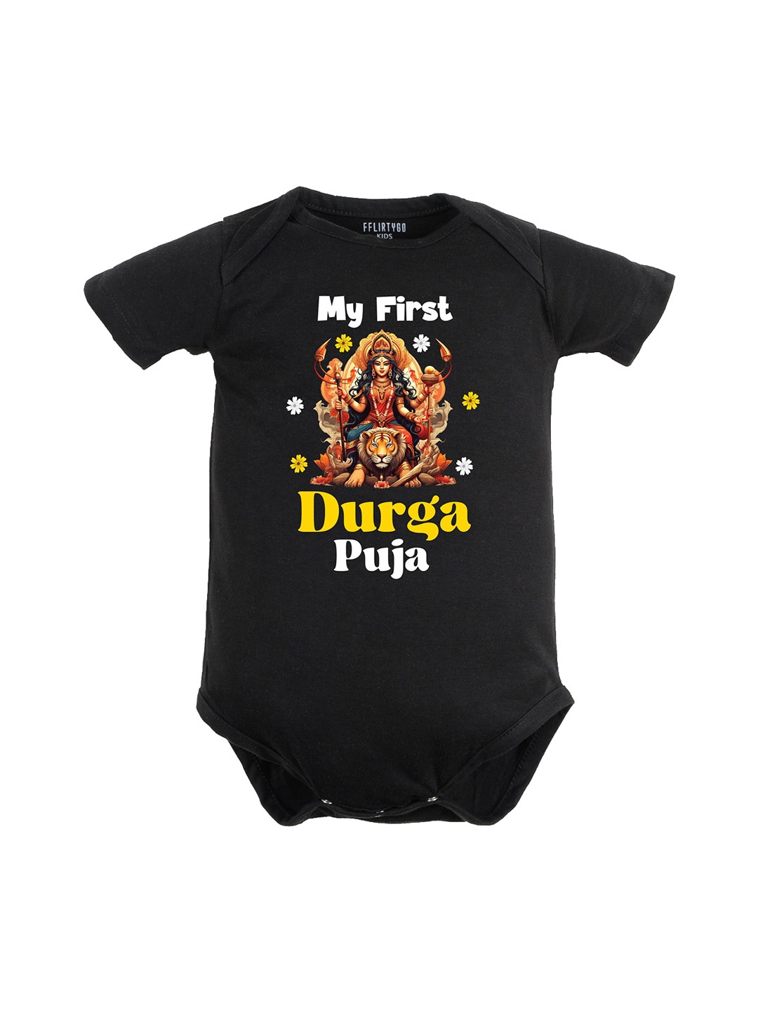 

FFLIRTYGO Infants Printed Pure Cotton Bodysuit, Black