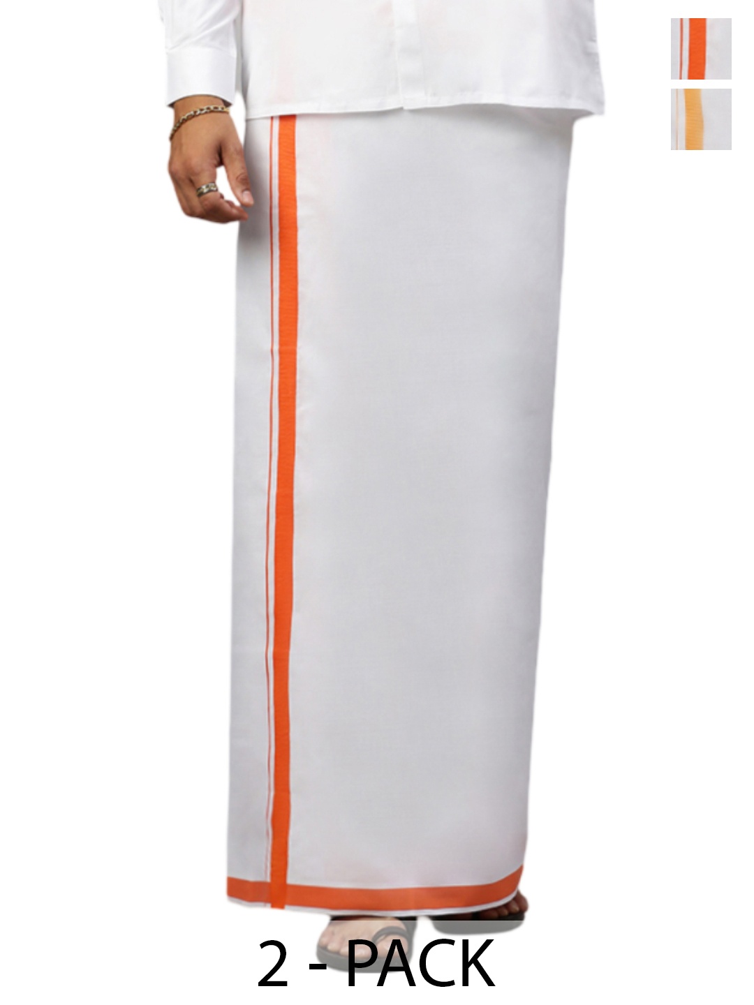 

Ramraj Pack of 2 Men Cotton Solid Dhoti with Border, White