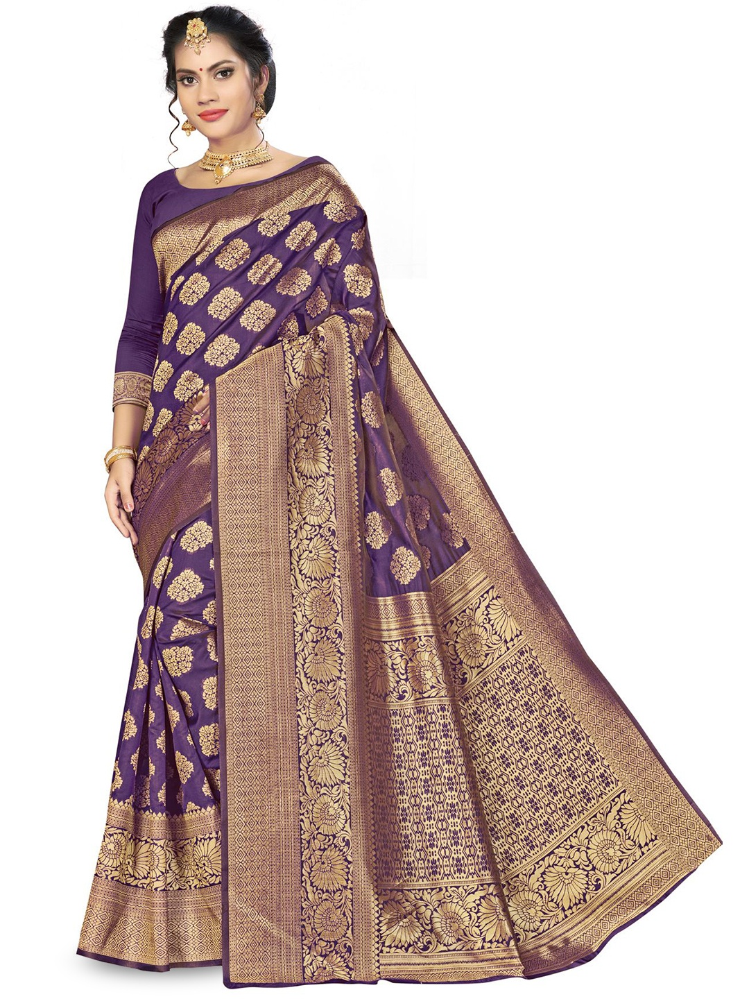 

Maroosh Woven Design Zari Banarasi Saree, Purple