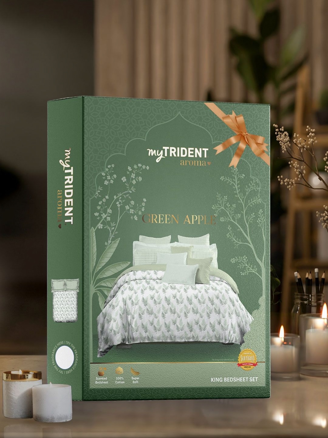 

MYTRIDENT Green & White Floral 144 TC King Bedsheet with 2 Pillow Covers 2.74 x 2.74 Mts