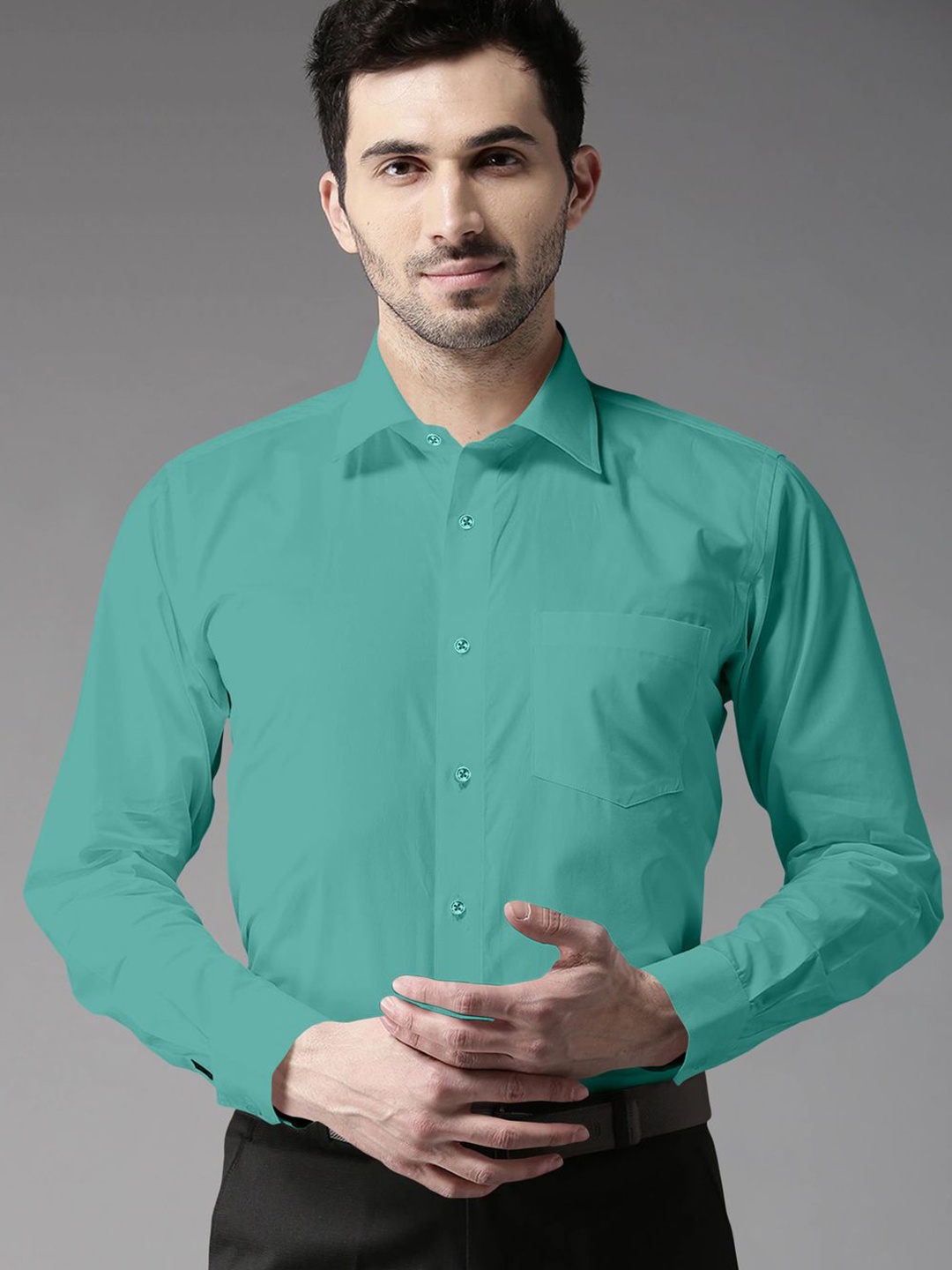 

STUDIO NEXX Men Standard Spread Collar Solid Cotton Slim Fit Formal Shirt, Green