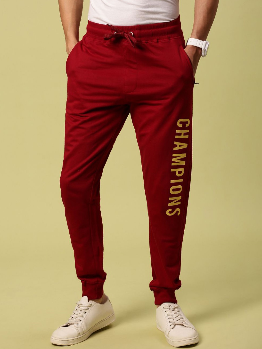 

Urban Dog Men Typography Cotton Mid Rise Joggers, Maroon