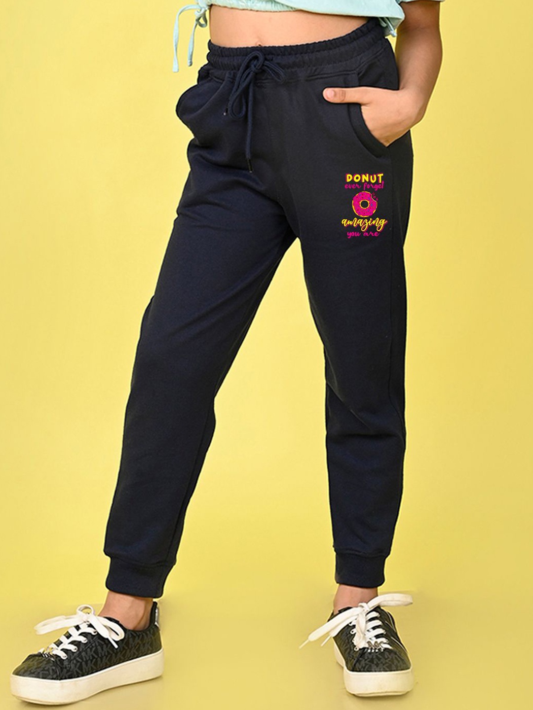

NUSYL Girls Printed Mid Rise Joggers, Navy blue