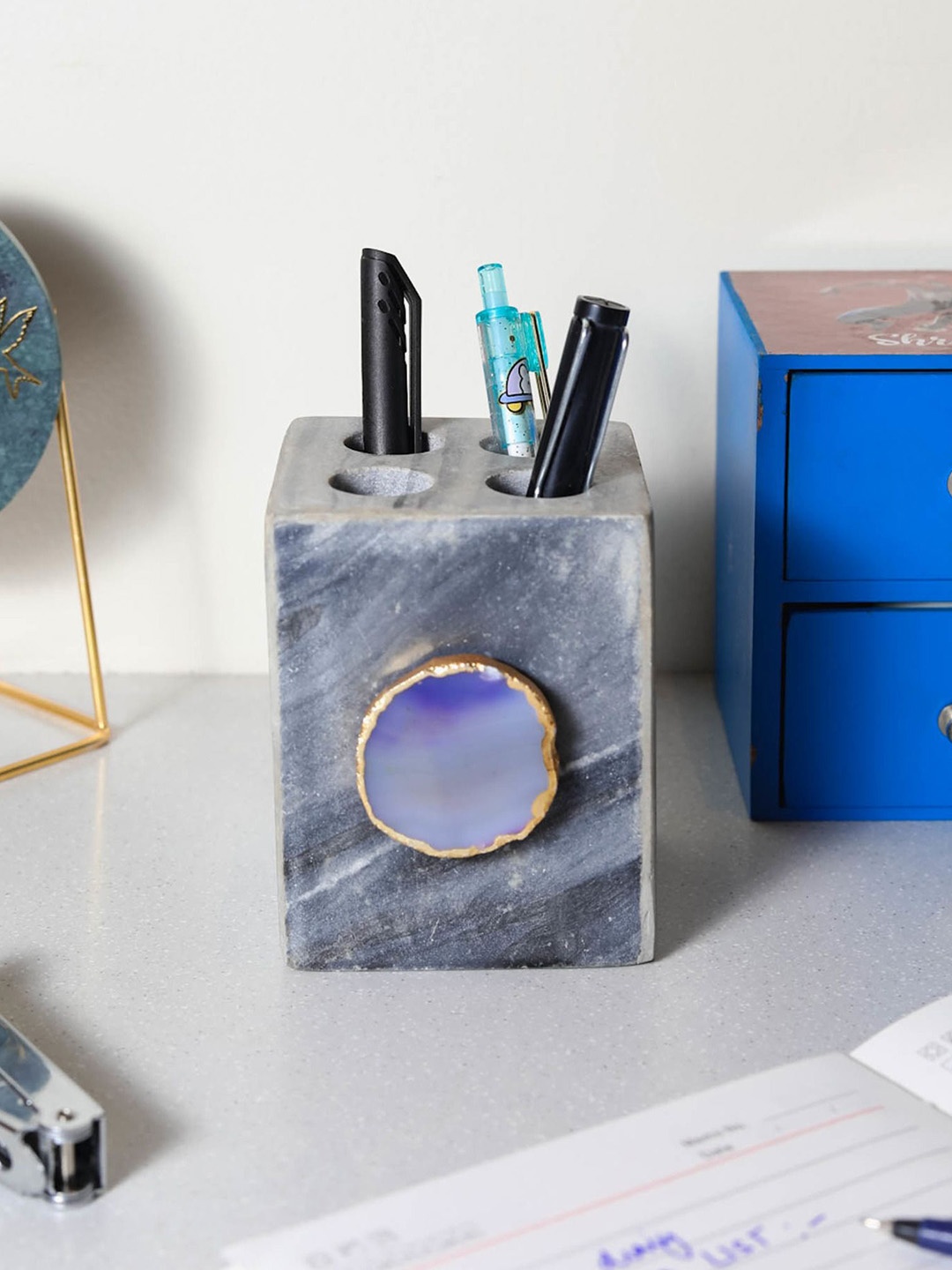 

HOMEARTE Blue & Grey Marble Pen Cases Stationery
