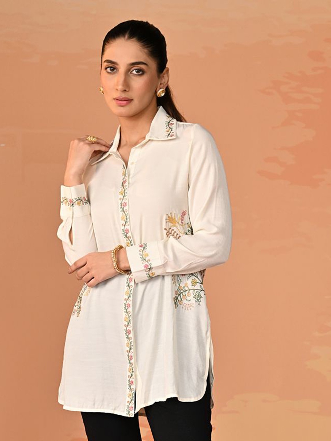 

Lakshita Women Classic Spread Collar Solid Casual Shirt, Off white