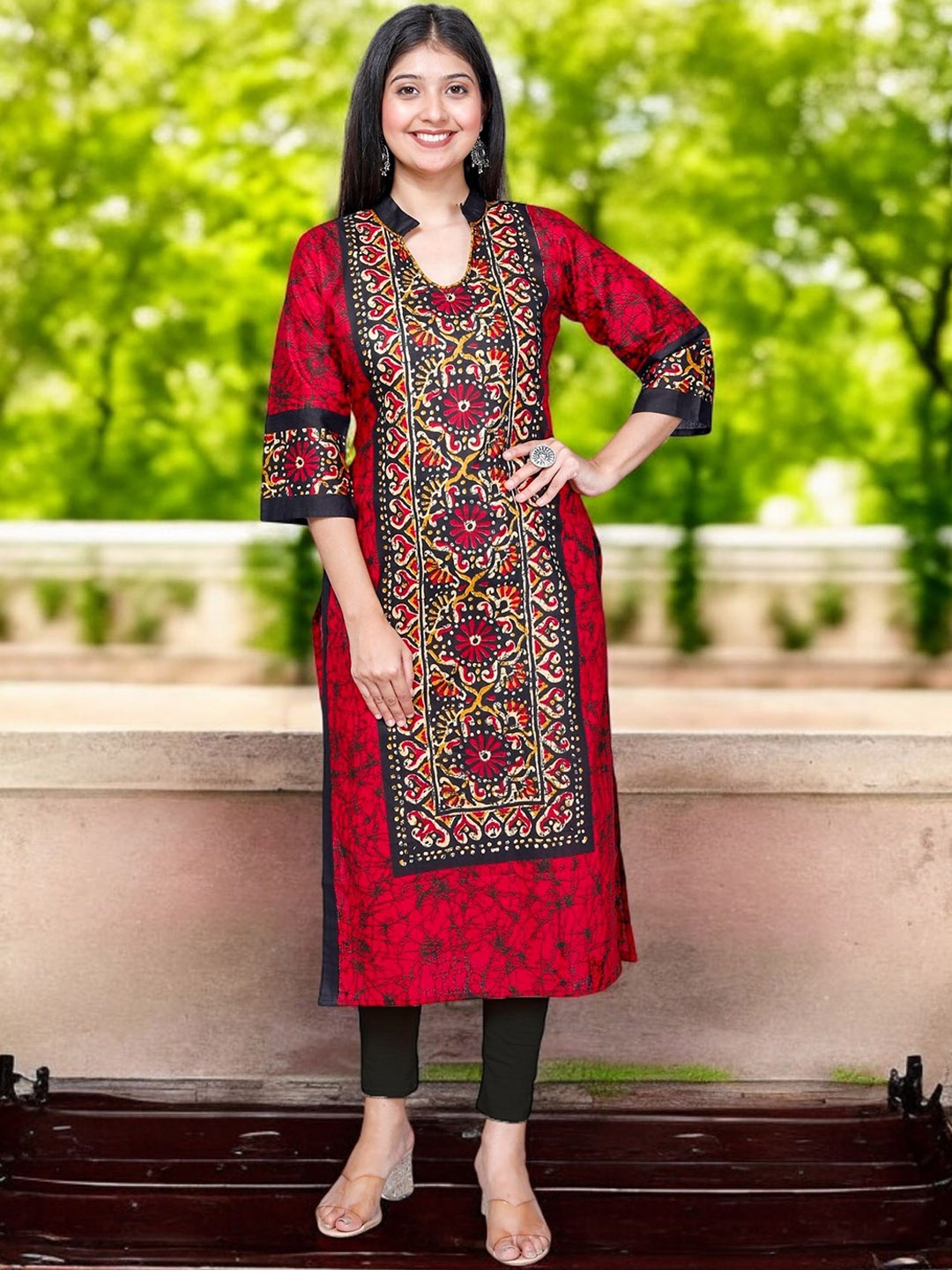 

Jevi Prints Women Cotton Ethnic Motifs Printed Indie Prints Kurta, Red