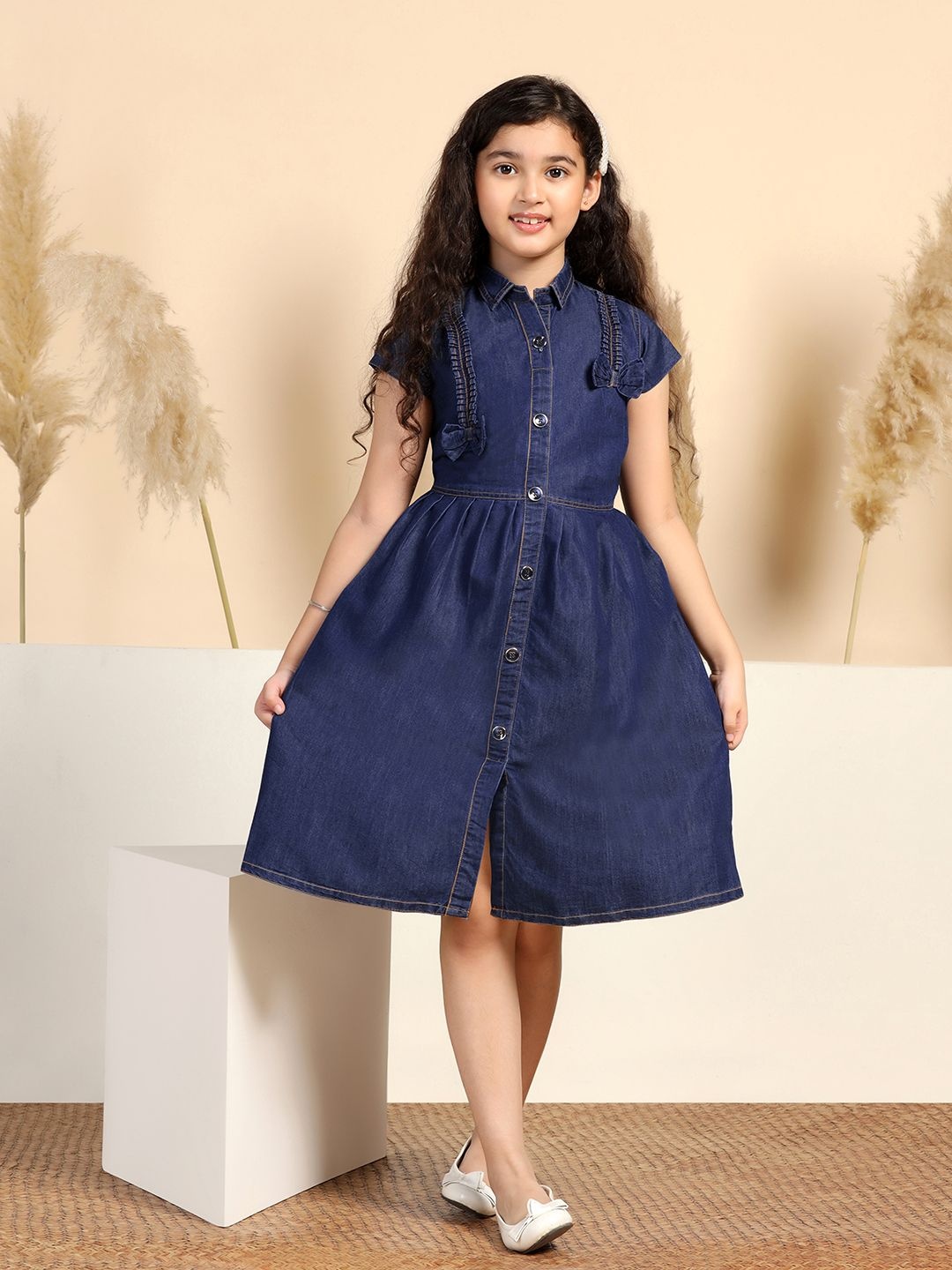 

OMPAX Girls Denim Fit & Flare Dress, Blue