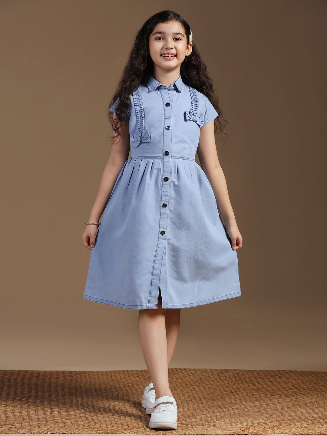 

OMPAX Girls Denim Fit & Flare Dress, Blue