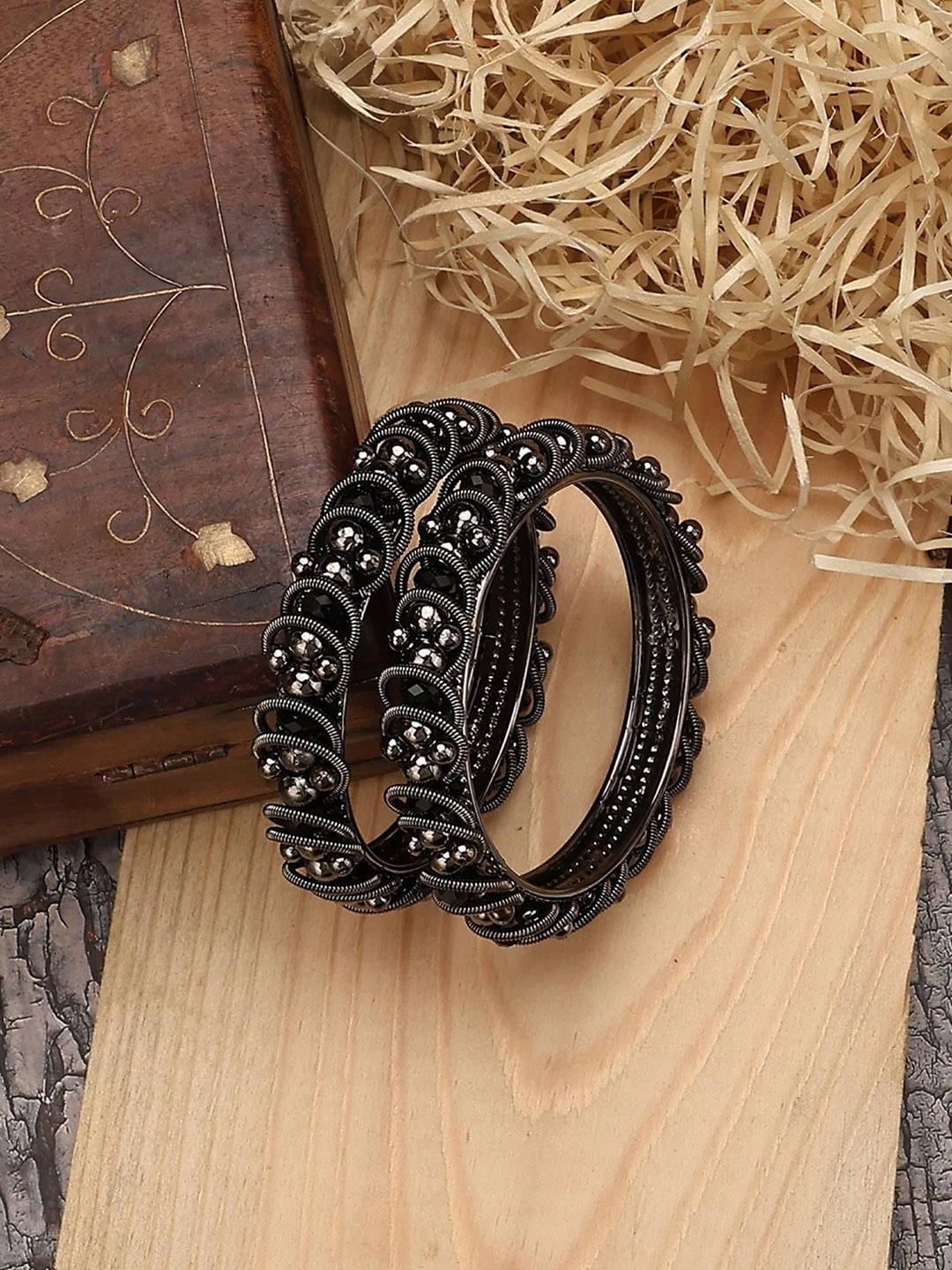 

ANIKAS CREATION Set Of 2 Silver-Plated Textured Bangles
